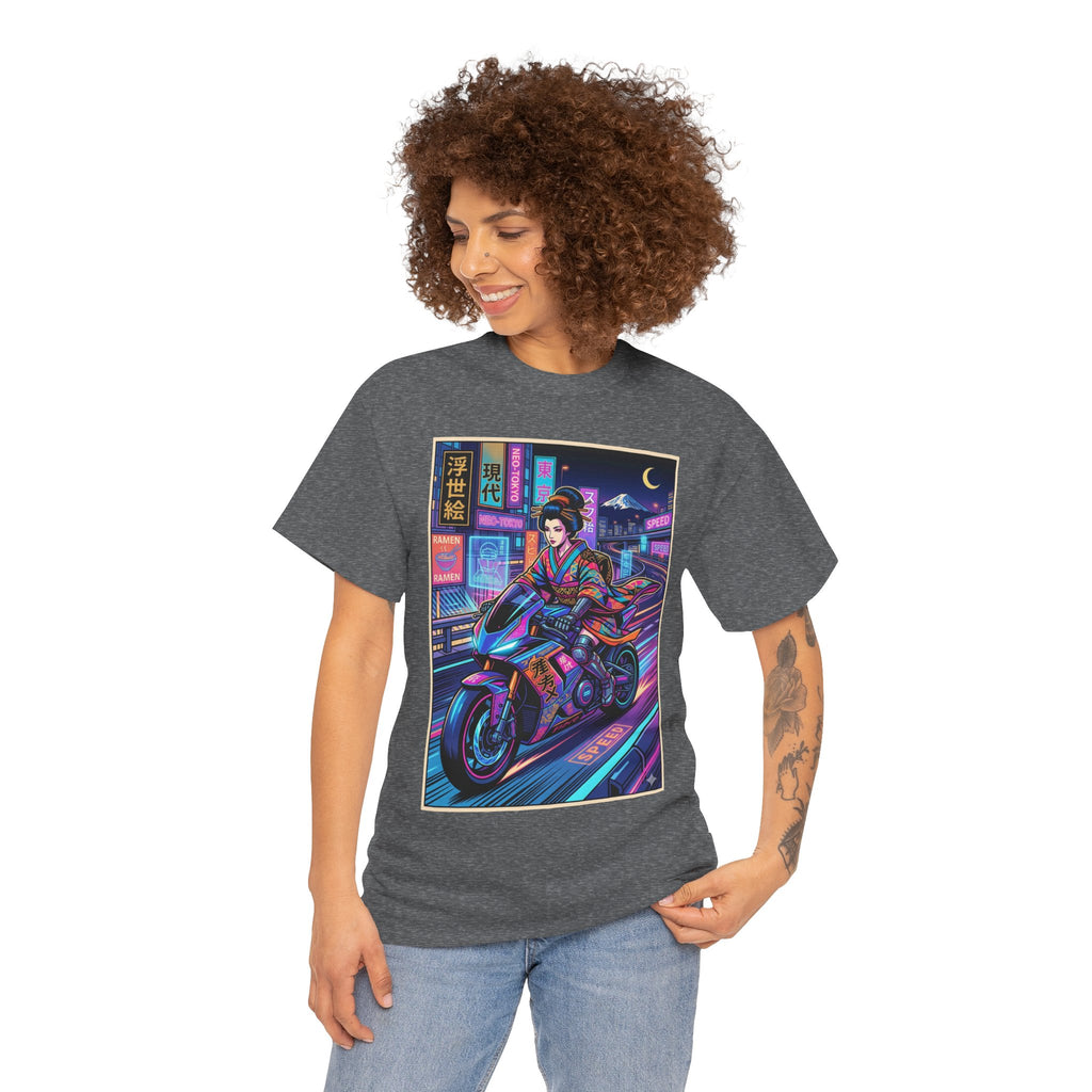 Neon Samurai Motorcycle Tee — Cyberpunk Night Rider Graphic T-Shirt