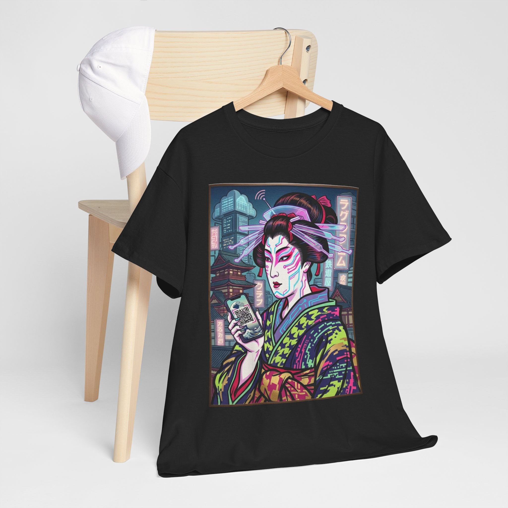 Geisha Cyberpunk T-Shirt — Neon Ukiyo-e Art Tee