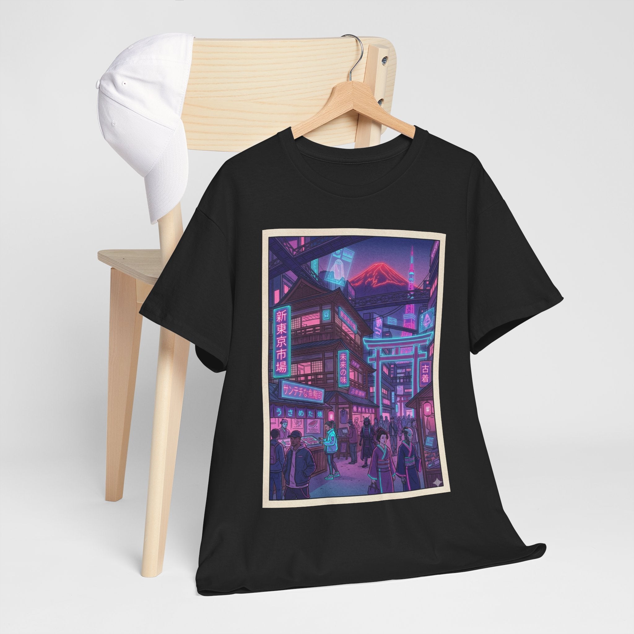 Retro Neon Cityscape Tee — Cyberpunk Night Street Graphic Shirt