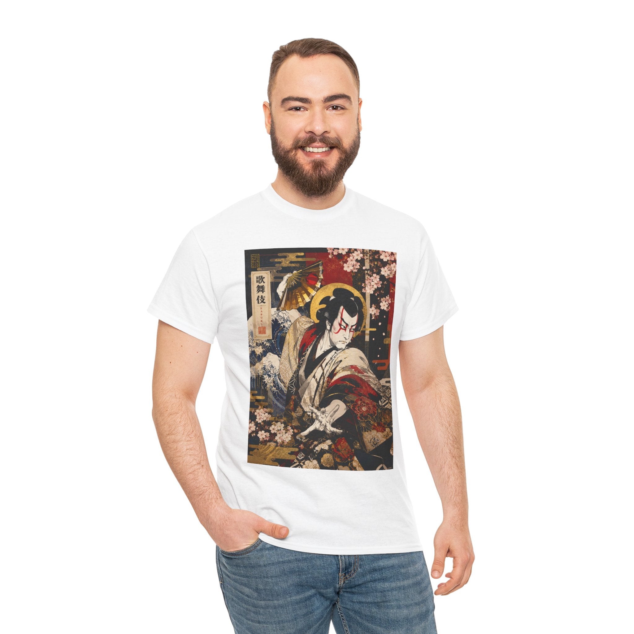 Kabuki Samurai Tee – Vintage Japanese Ukiyo-e Cherry Blossom Graphic T-Shirt