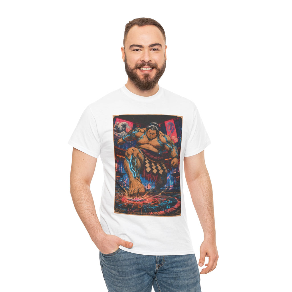 Sumo Fighter Graphic Tee — Retro Neon Street Art T-Shirt