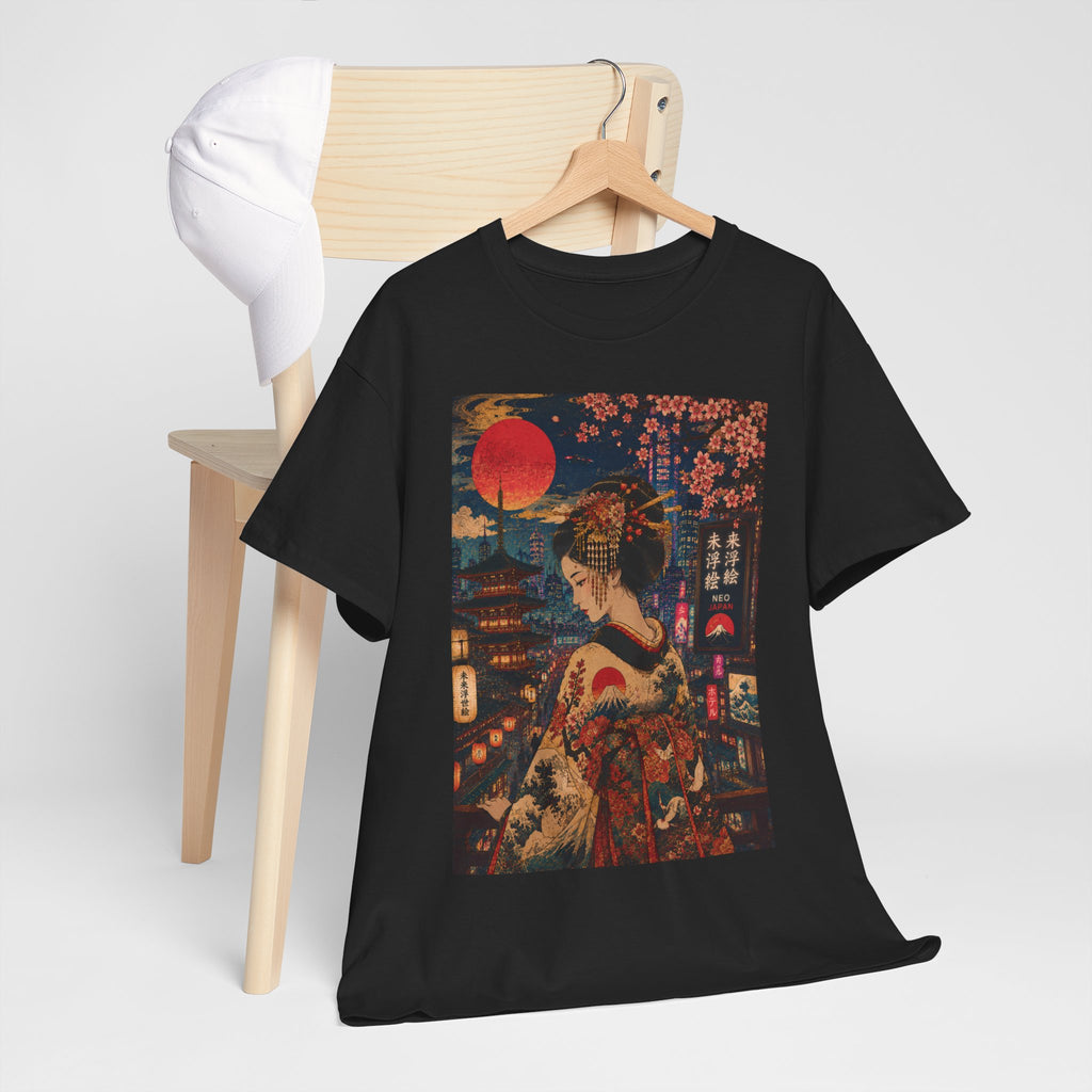 Geisha Nightscape Tee — Vintage Japanese Kimono Art T-Shirt
