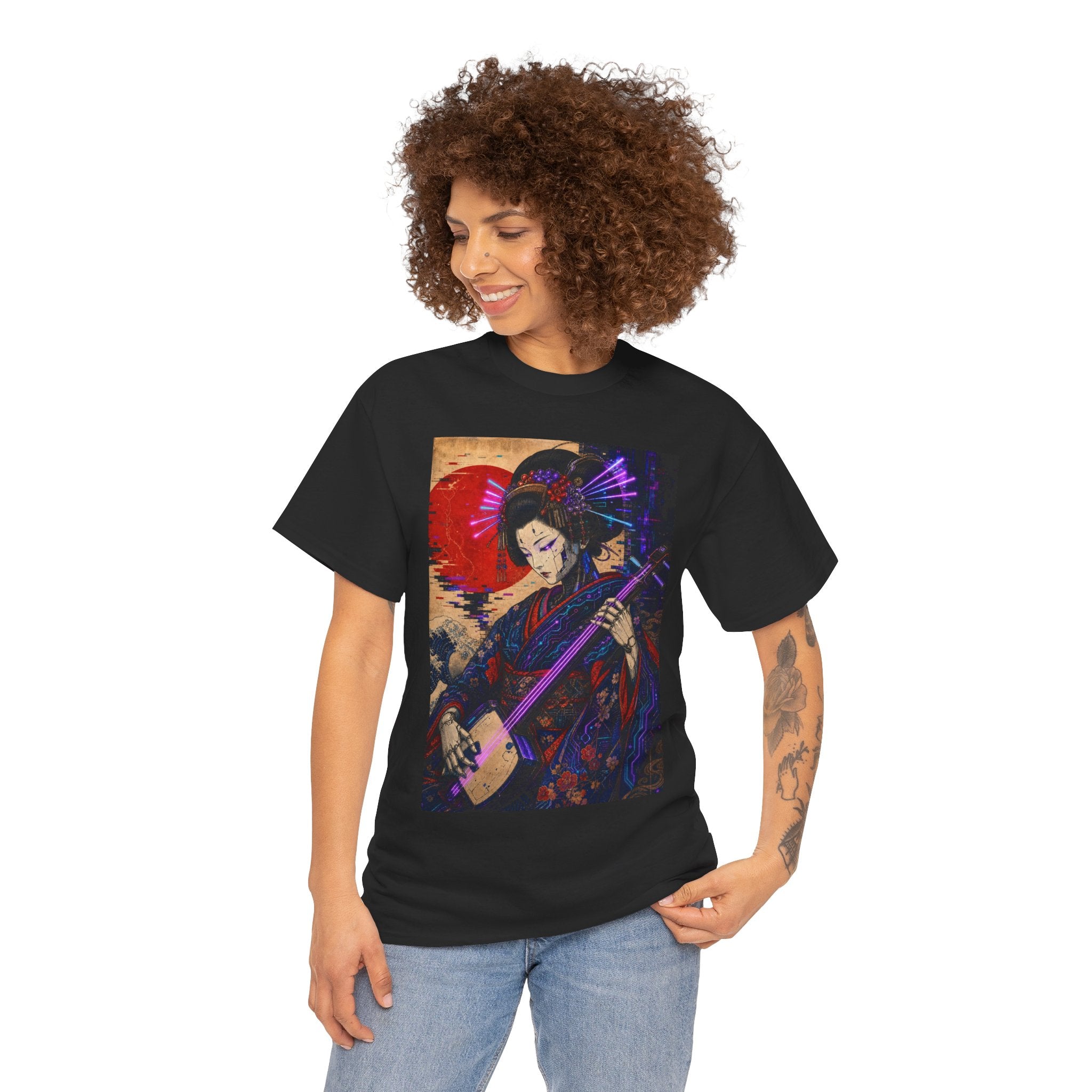 Geisha Shamisen Art Tee — Japanese Vintage-Inspired Music Graphic T-Shirt - Japanese Streetwear T-Shirt | Tokyo Style X