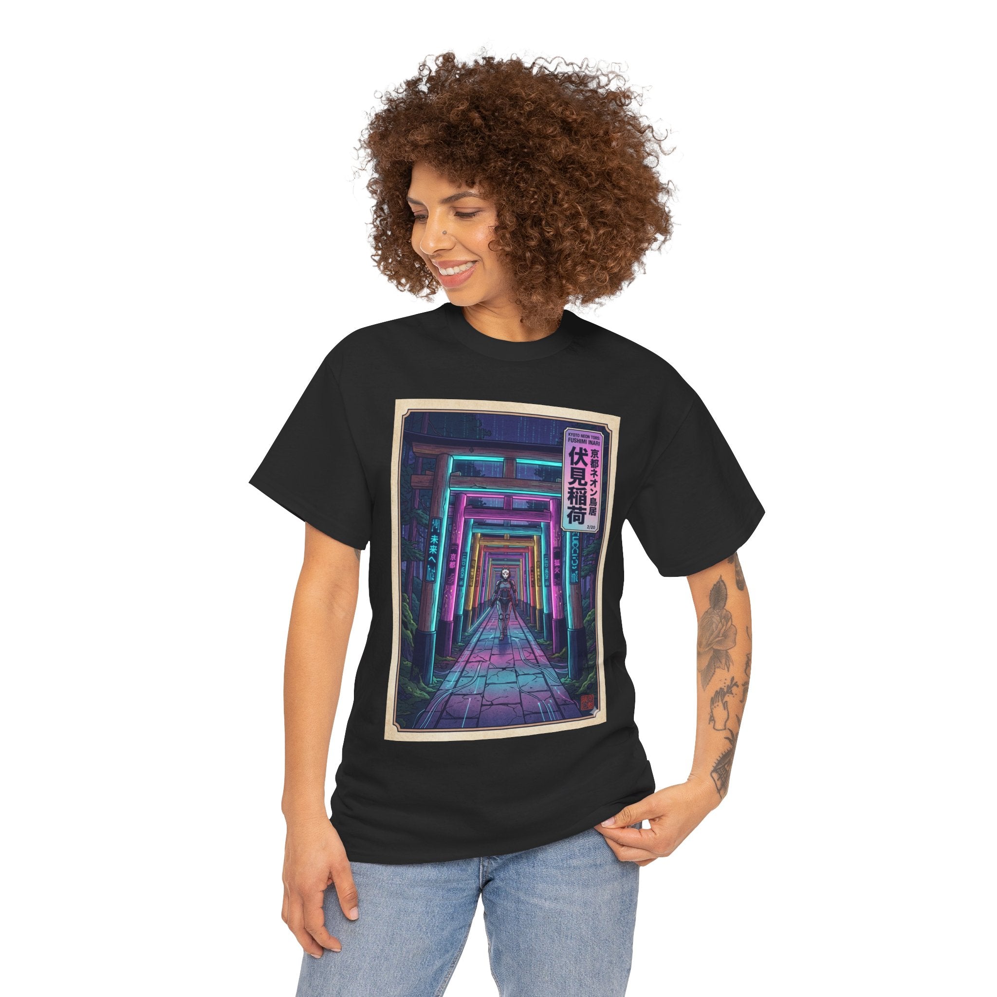 Neon Torii Gate Tee — Vaporwave Fushimi Inari Tunnel Graphic T-Shirt
