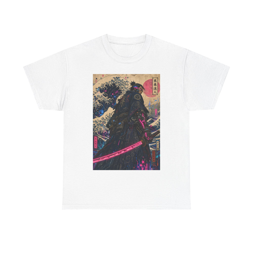 Samurai Wave T-Shirt — Neon Katana Japanese Ukiyo-e Graphic Tee - Japanese Streetwear T-Shirt | Tokyo Style X