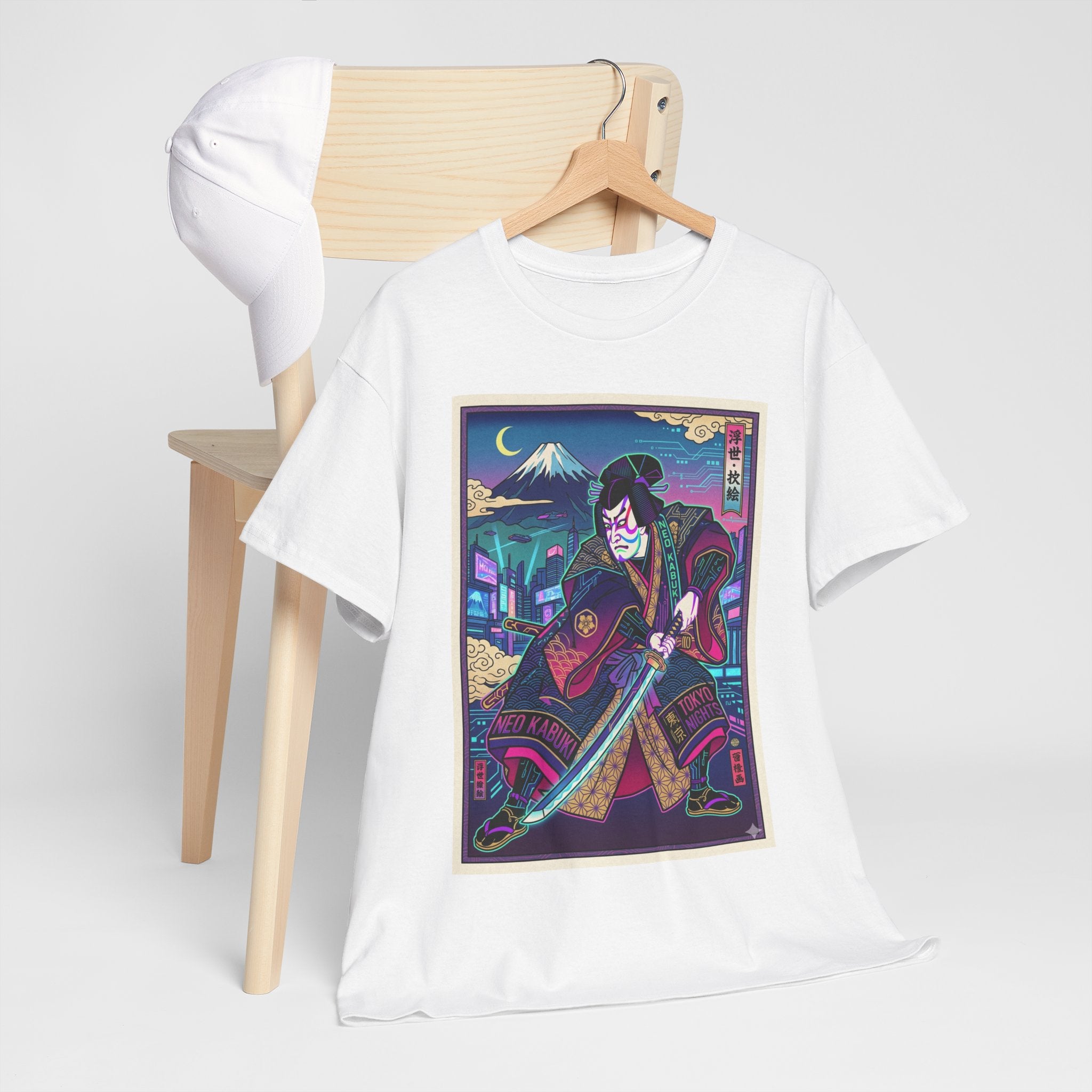 Samurai Night T-Shirt — Neon Ukiyo-e Sword Art Tee - Japanese Streetwear T-Shirt | Tokyo Style X