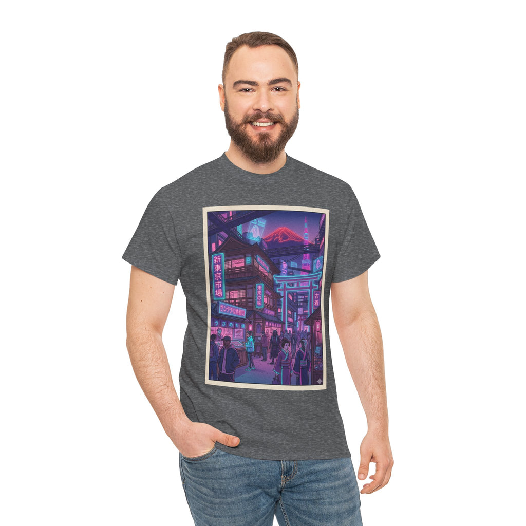 Retro Neon Cityscape Tee — Cyberpunk Night Street Graphic Shirt