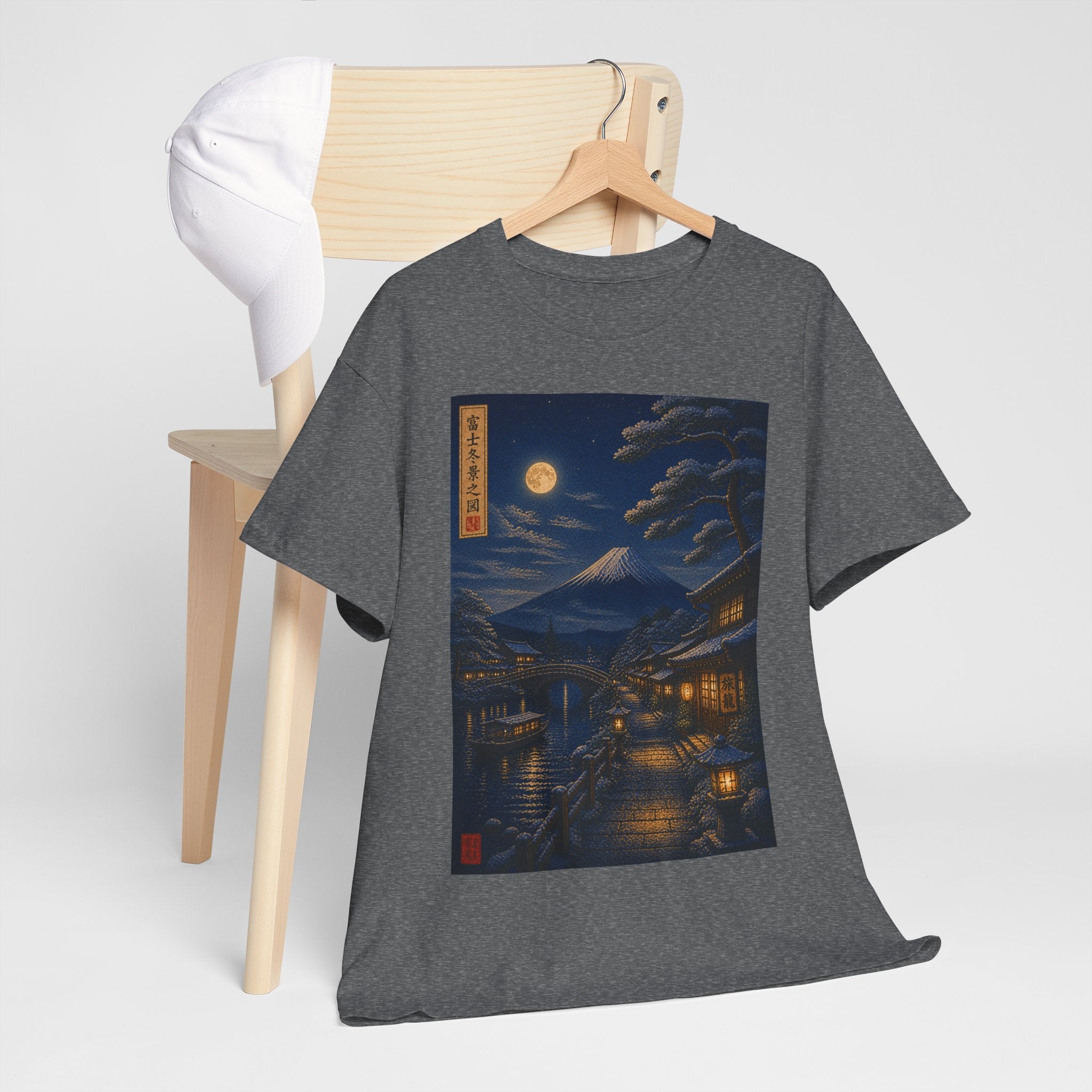 Nighttime Japanese Landscape Tee — Moonlit Edo Street Ukiyo-e T-Shirt