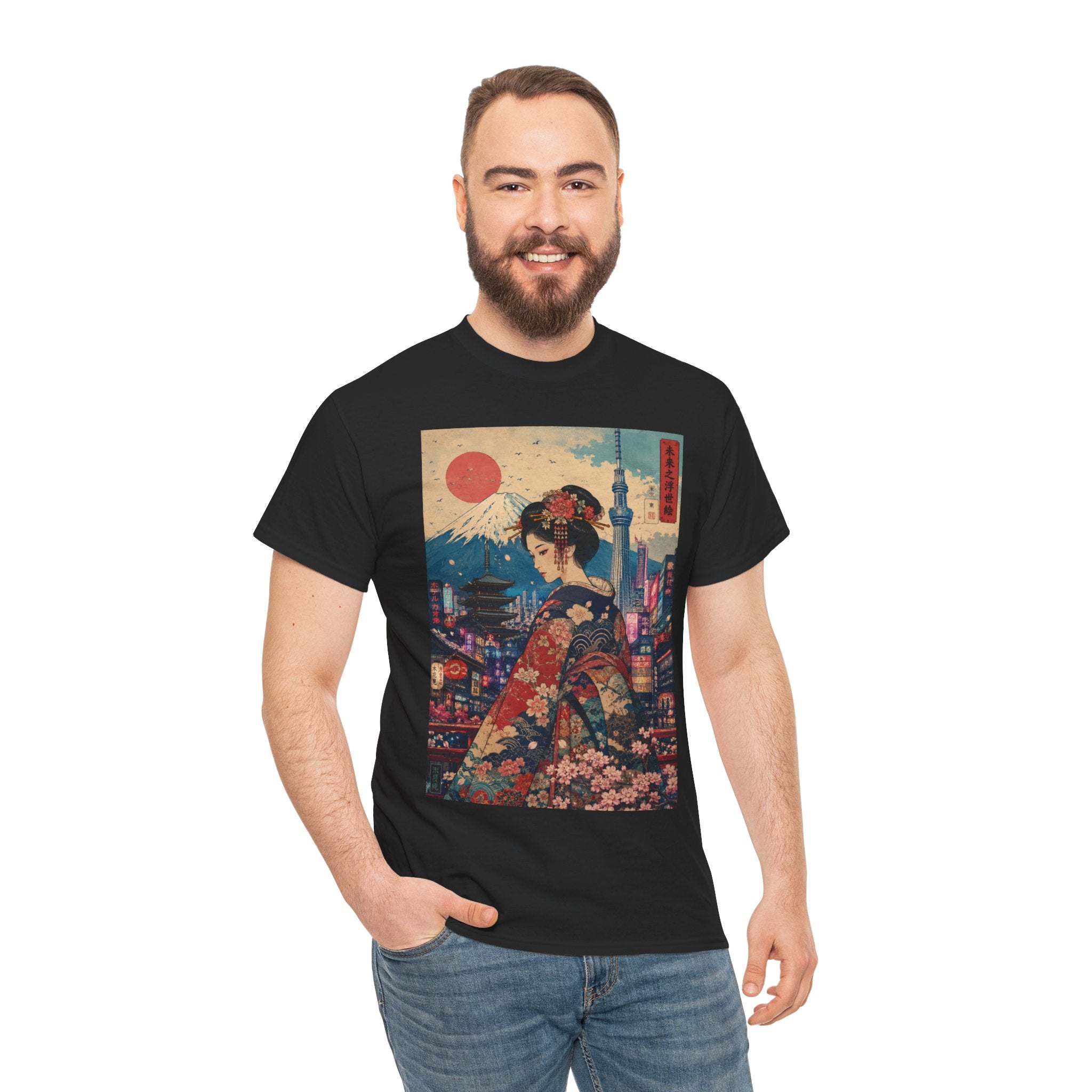 Japanese Geisha Sunset Tee — Vintage Ukiyo-e Kimono Art T-Shirt