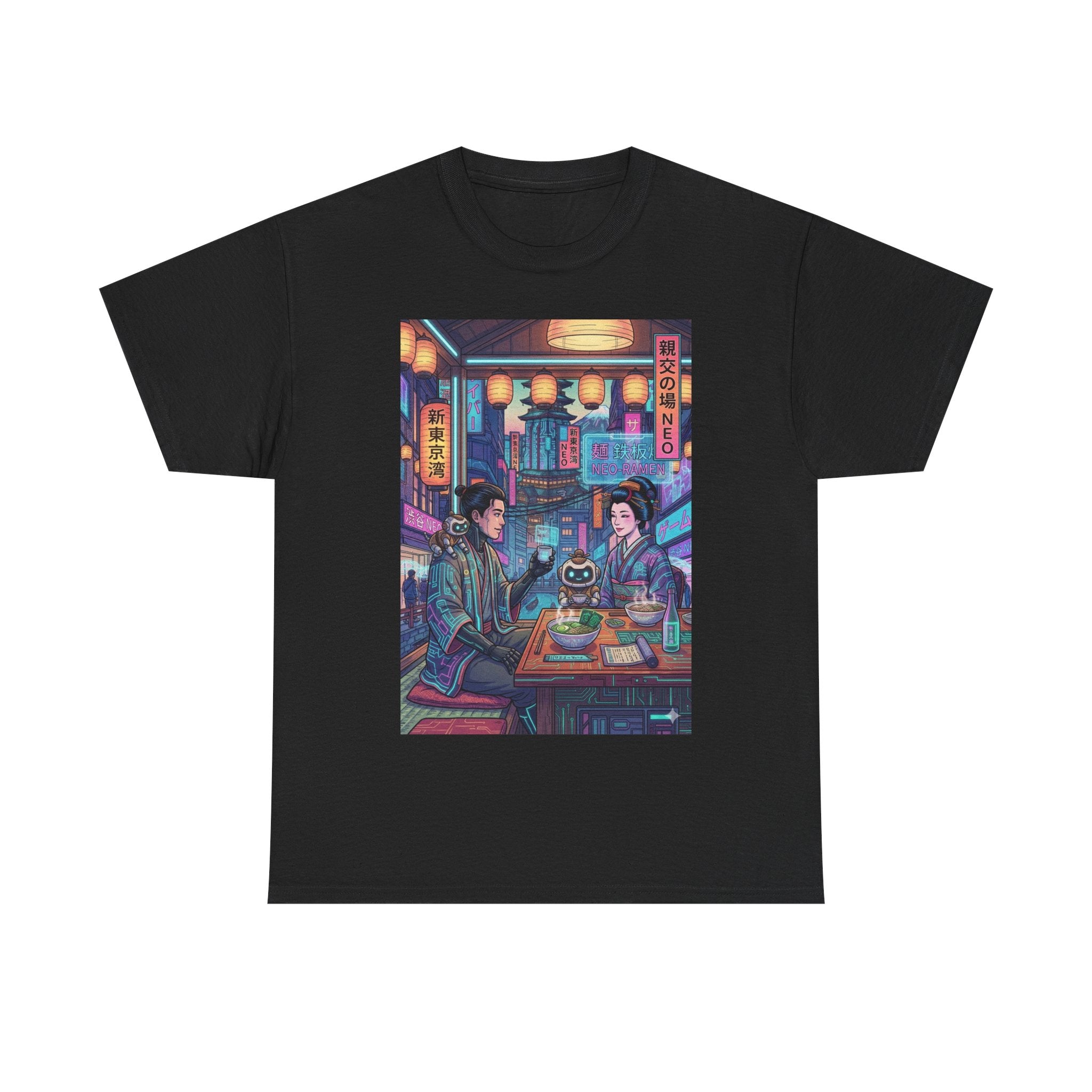 Cyberpunk Ramen Date T‑Shirt — Neon Night City Anime Streetwear - Japanese Streetwear T-Shirt | Tokyo Style X