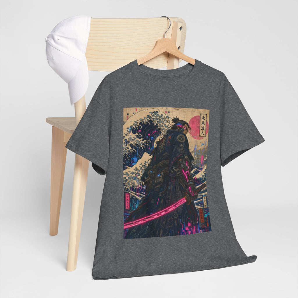 Samurai Wave T-Shirt — Neon Katana Japanese Ukiyo-e Graphic Tee - Japanese Streetwear T-Shirt | Tokyo Style X
