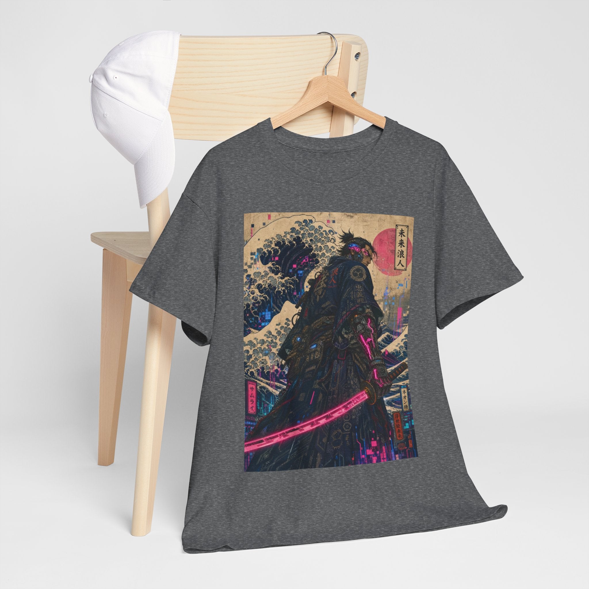 Samurai Wave T-Shirt — Neon Katana Japanese Ukiyo-e Graphic Tee - Japanese Streetwear T-Shirt | Tokyo Style X