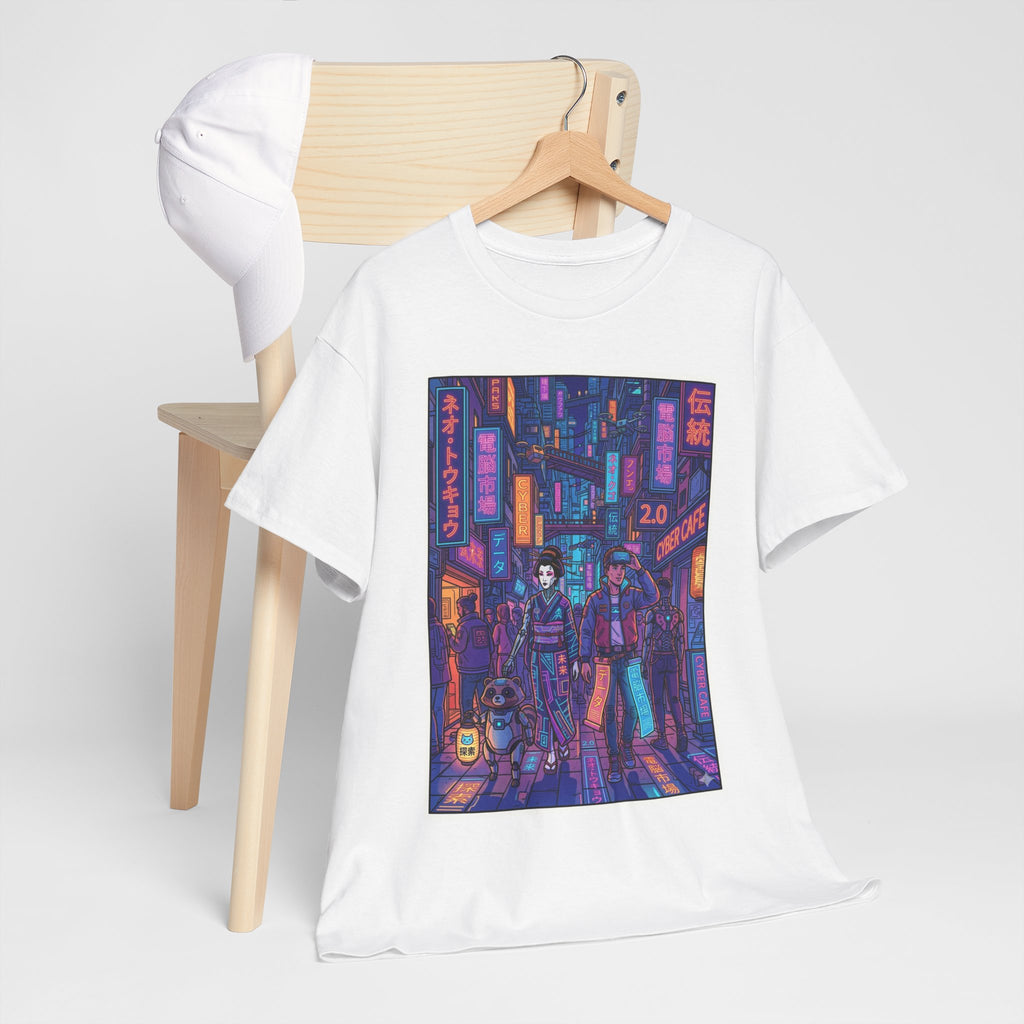Cyberpunk Street Scene Tee — Neon Tokyo Night Graphic T-Shirt