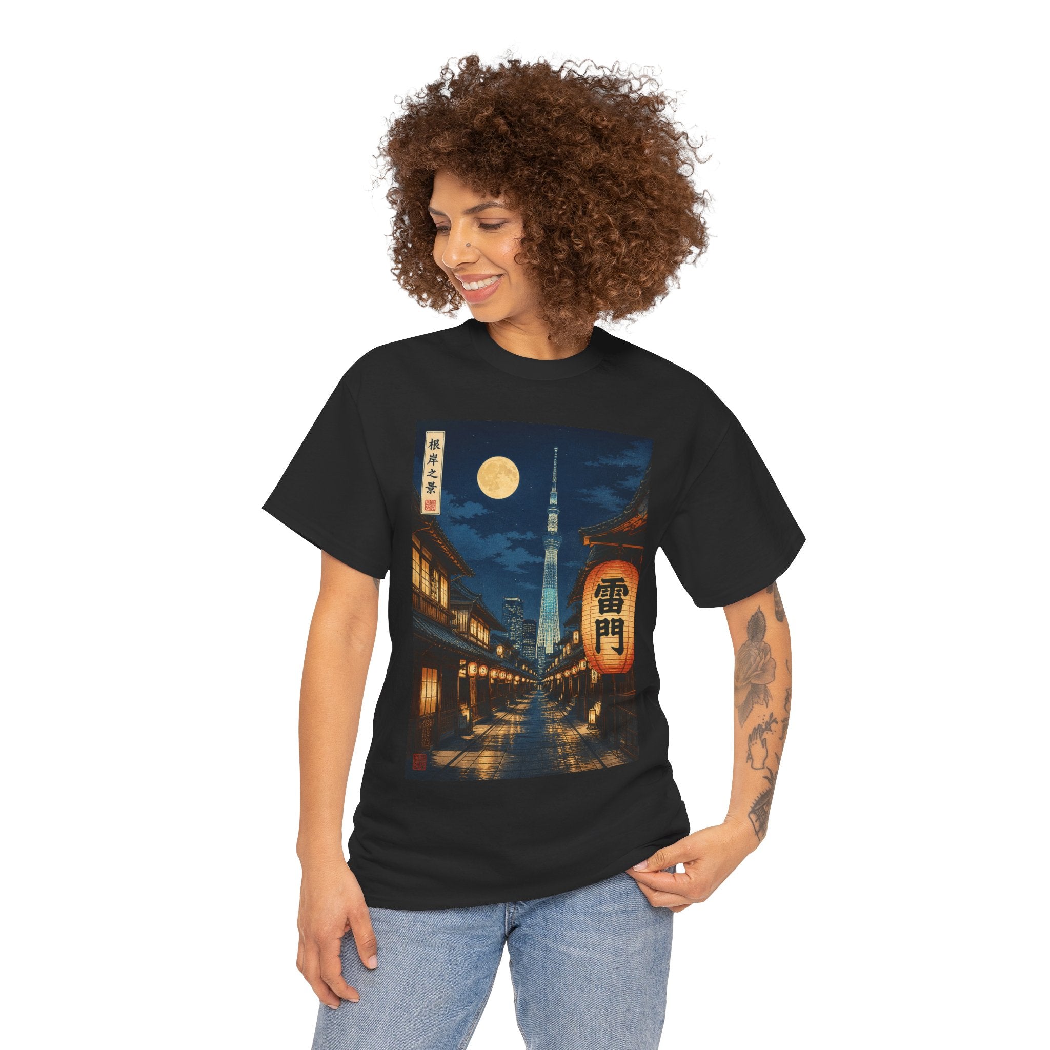 Tokyo Night Street Tee – Vintage Lantern & Skytree Graphic Shirt