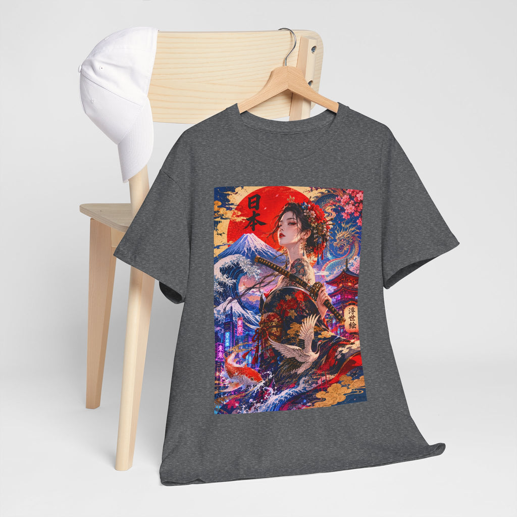 Geisha Sunset Graphic Tee — Vibrant Japanese Art T-Shirt