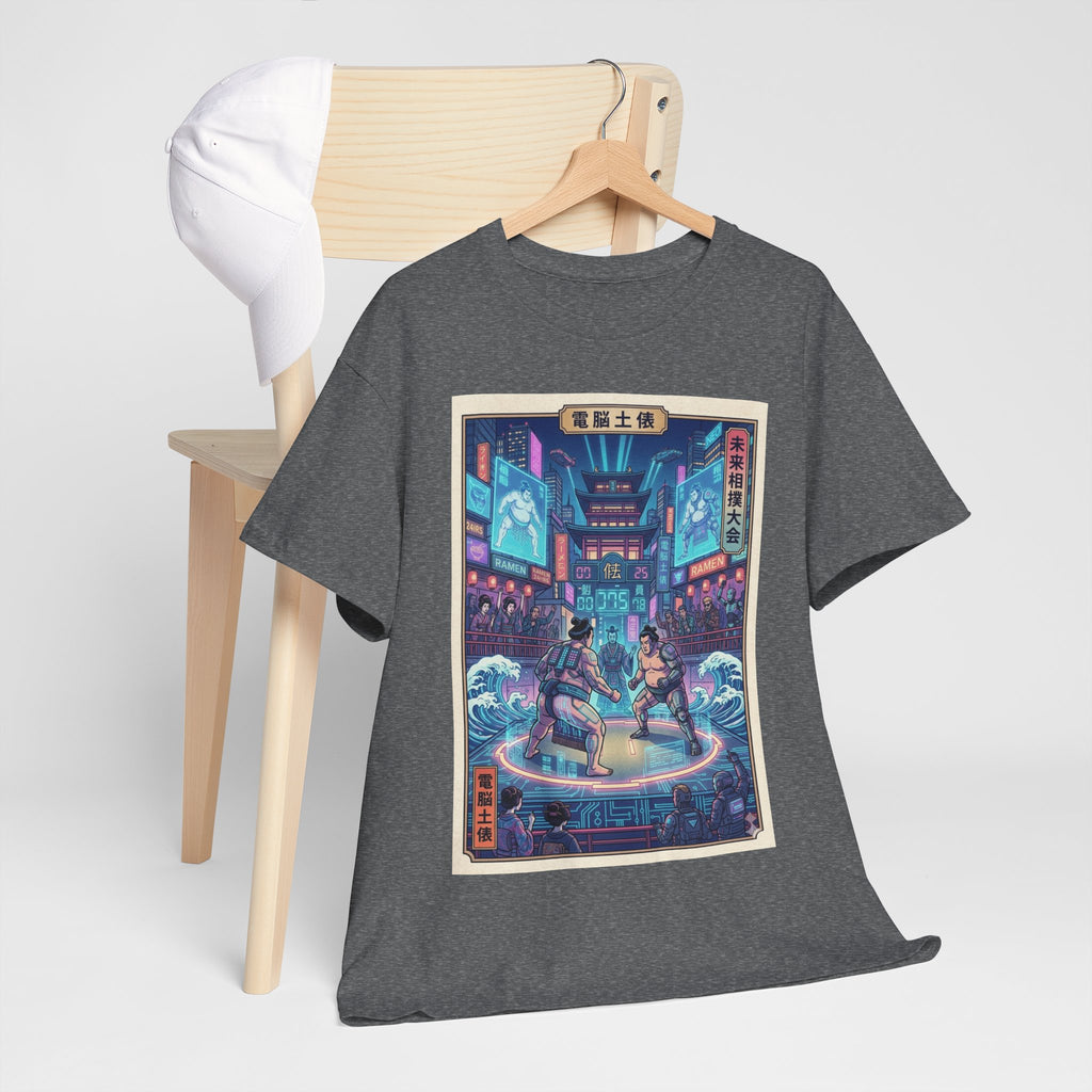 Retro Cyberpunk Fight Scene T-Shirt — Neon Samurai vs Ronin Graphic Tee