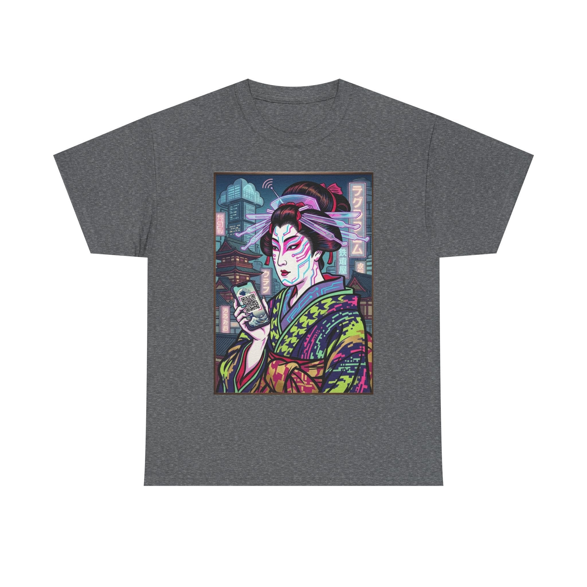 Geisha Cyberpunk T-Shirt — Neon Ukiyo-e Art Tee