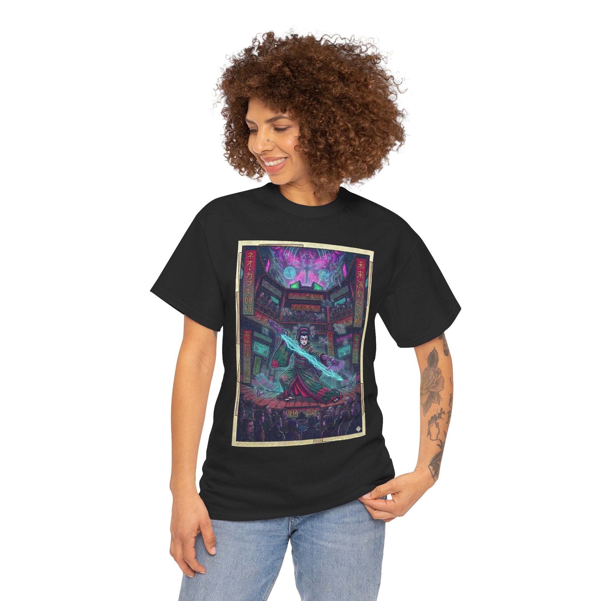 Cyberpunk Sorcerer Tee — Neon Mage Illustration Graphic T‑Shirt