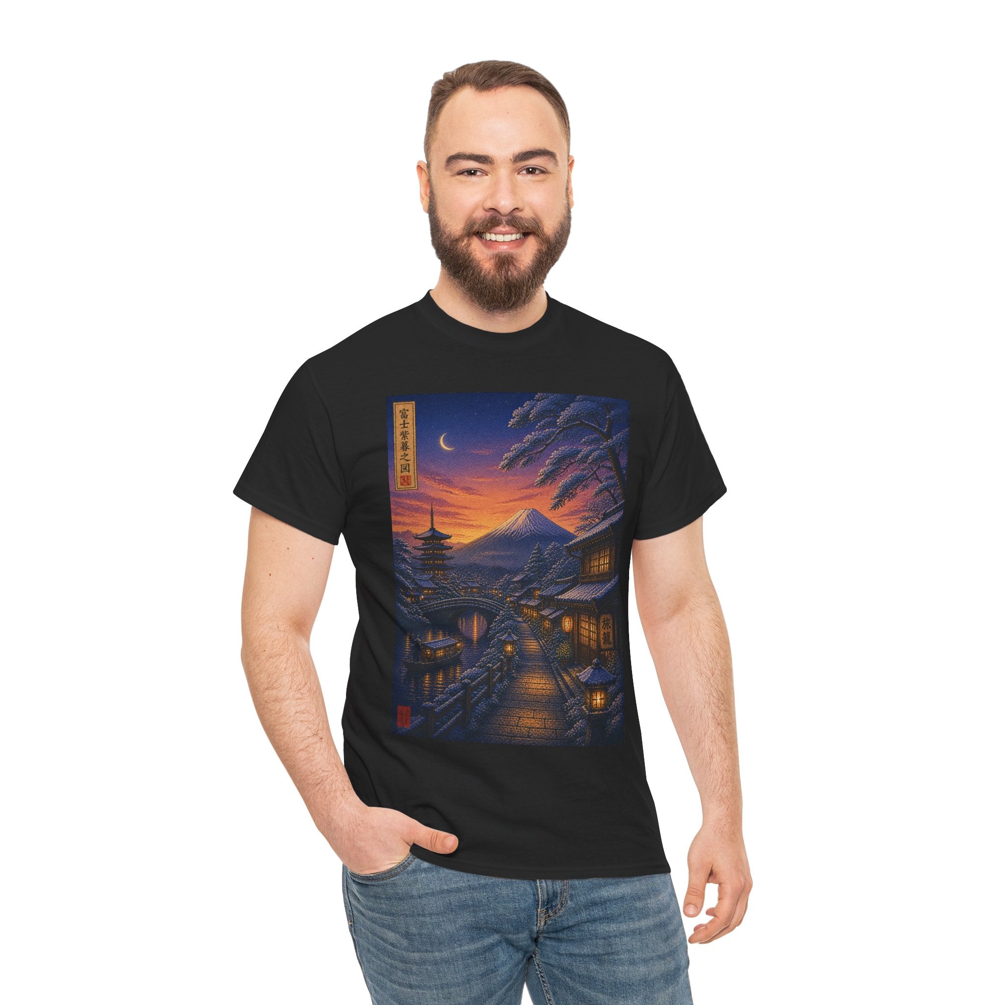 Japanese Nightscape Tee — Sunset Pagoda Streetwear