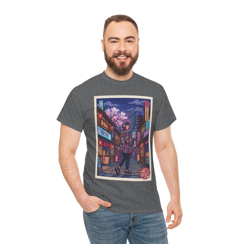 Anime Cyberpunk Streetwear Tee — Neon Night Sakura Print - Japanese Streetwear T-Shirt | Tokyo Style X