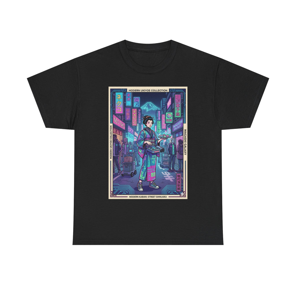 Cyber Geisha Streetwear T‑Shirt — Neon Tokyo Nightscape Graphic Tee