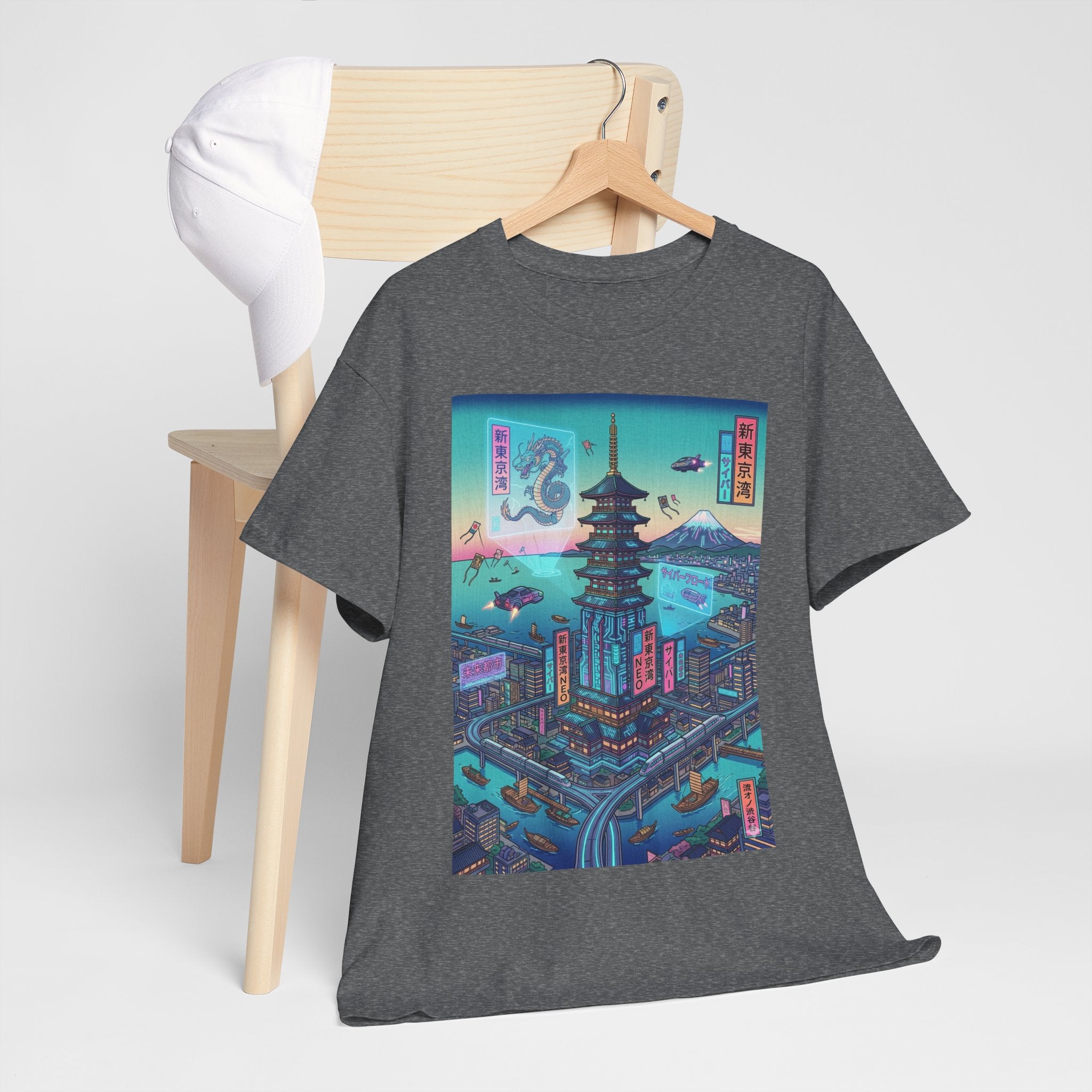 Cyberpunk Pagoda Tee — Neon Japanese Cityscape T-Shirt - Japanese Streetwear T-Shirt | Tokyo Style X