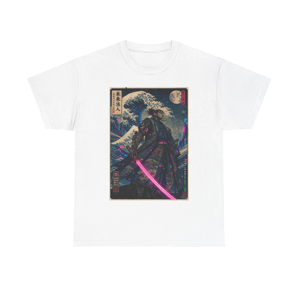 Samurai Neon Wave T-Shirt — Retro Cyberpunk Katana Graphic Tee - Japanese Streetwear T-Shirt | Tokyo Style X