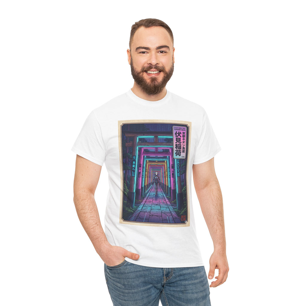 Neon Torii Gate Tee — Vaporwave Fushimi Inari Tunnel Graphic T-Shirt