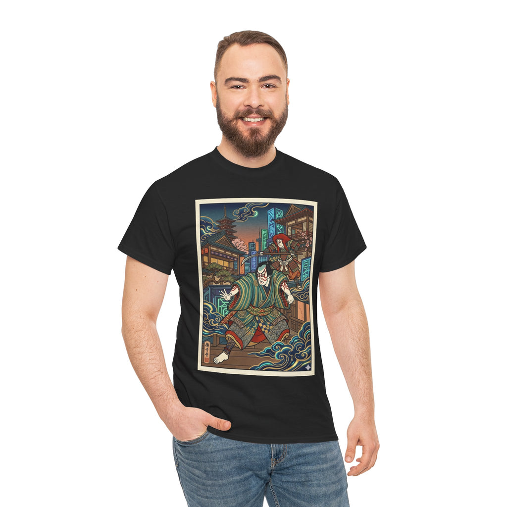 Samurai Night Streetwear Tee — Vintage Ukiyo-e Style Japanese Warrior Graphic Shirt