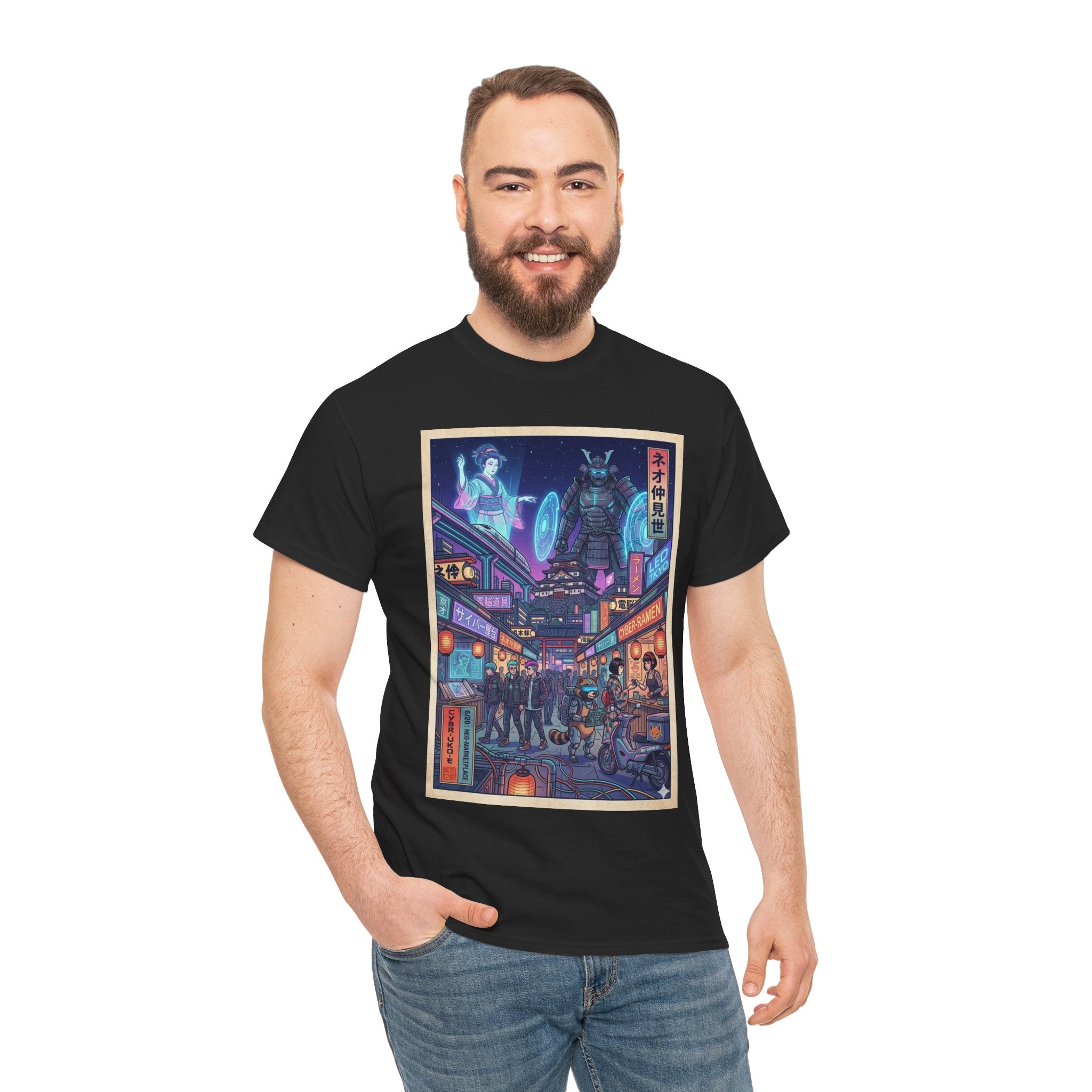 Cyberpunk Tokyo Alley T-Shirt — Neon Night Market Graphic Tee