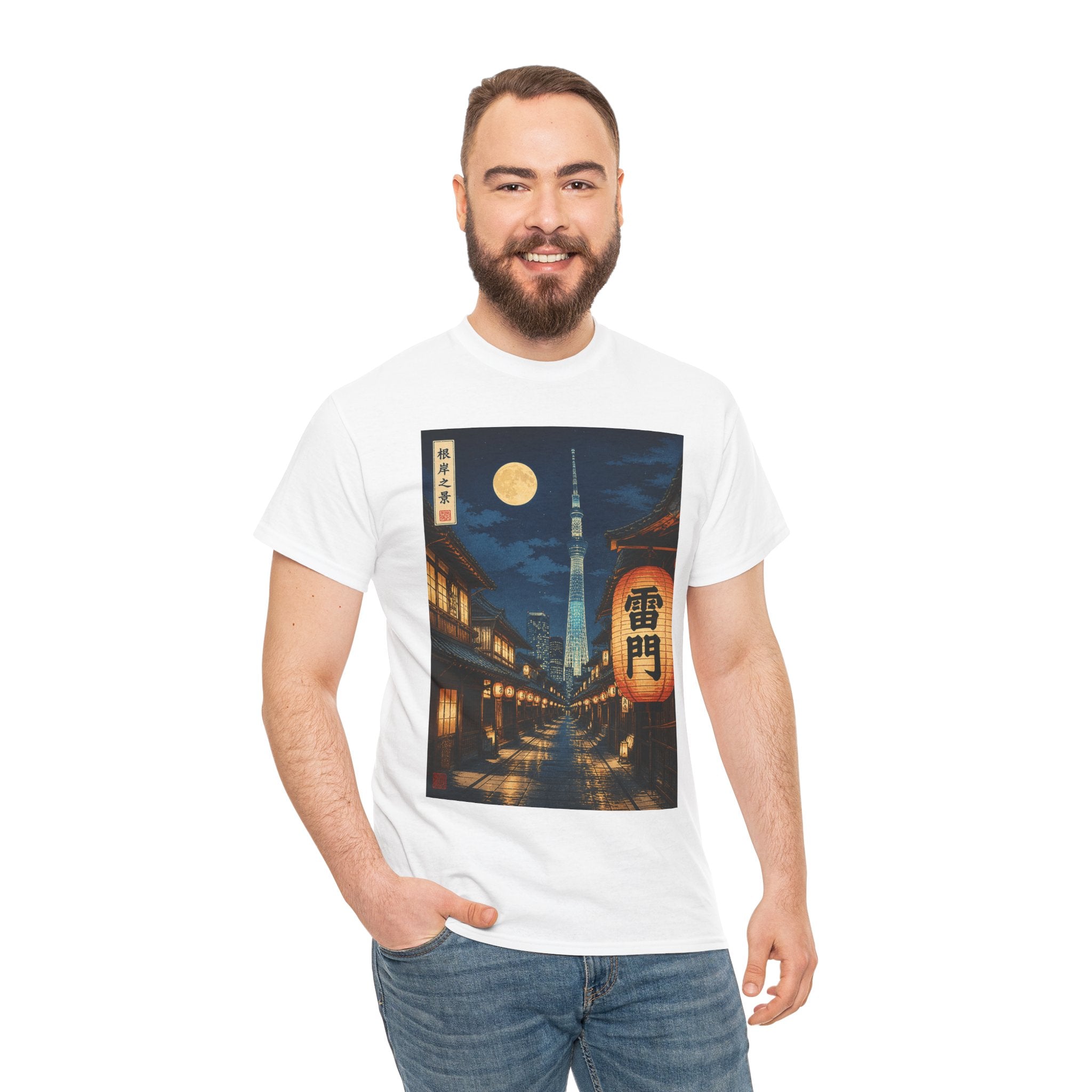 Tokyo Night Street Tee – Vintage Lantern & Skytree Graphic Shirt