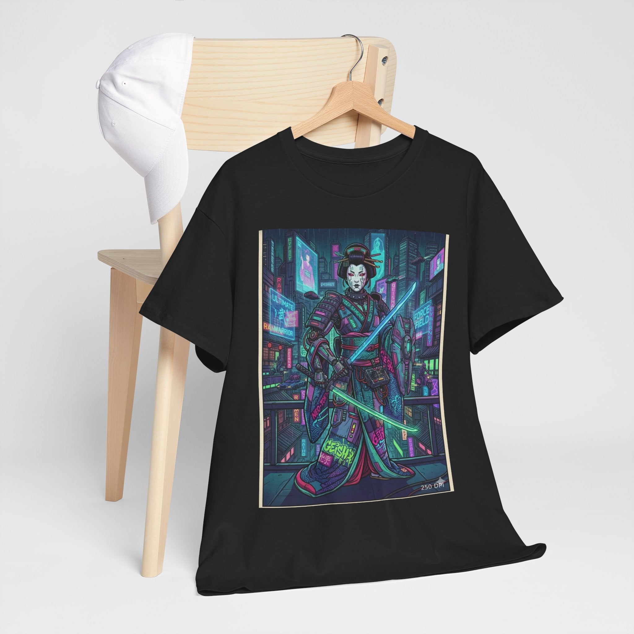 Cyber Geisha T-Shirt — Neon Samurai Streetwear Graphic Tee