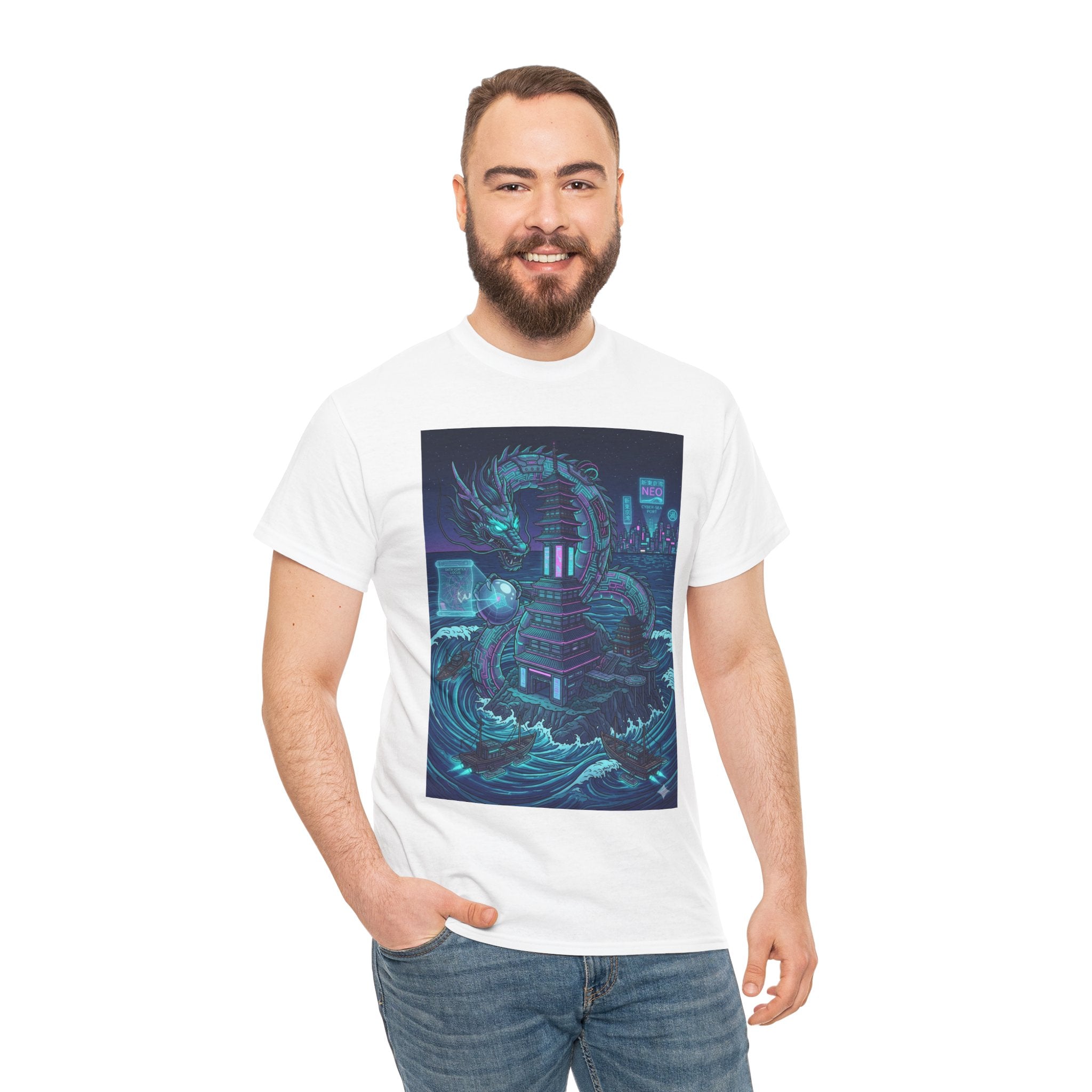 T-Shirt — Neon Cyber Sea Dragon Graphic Tee - Japanese Streetwear T-Shirt | Tokyo Style X