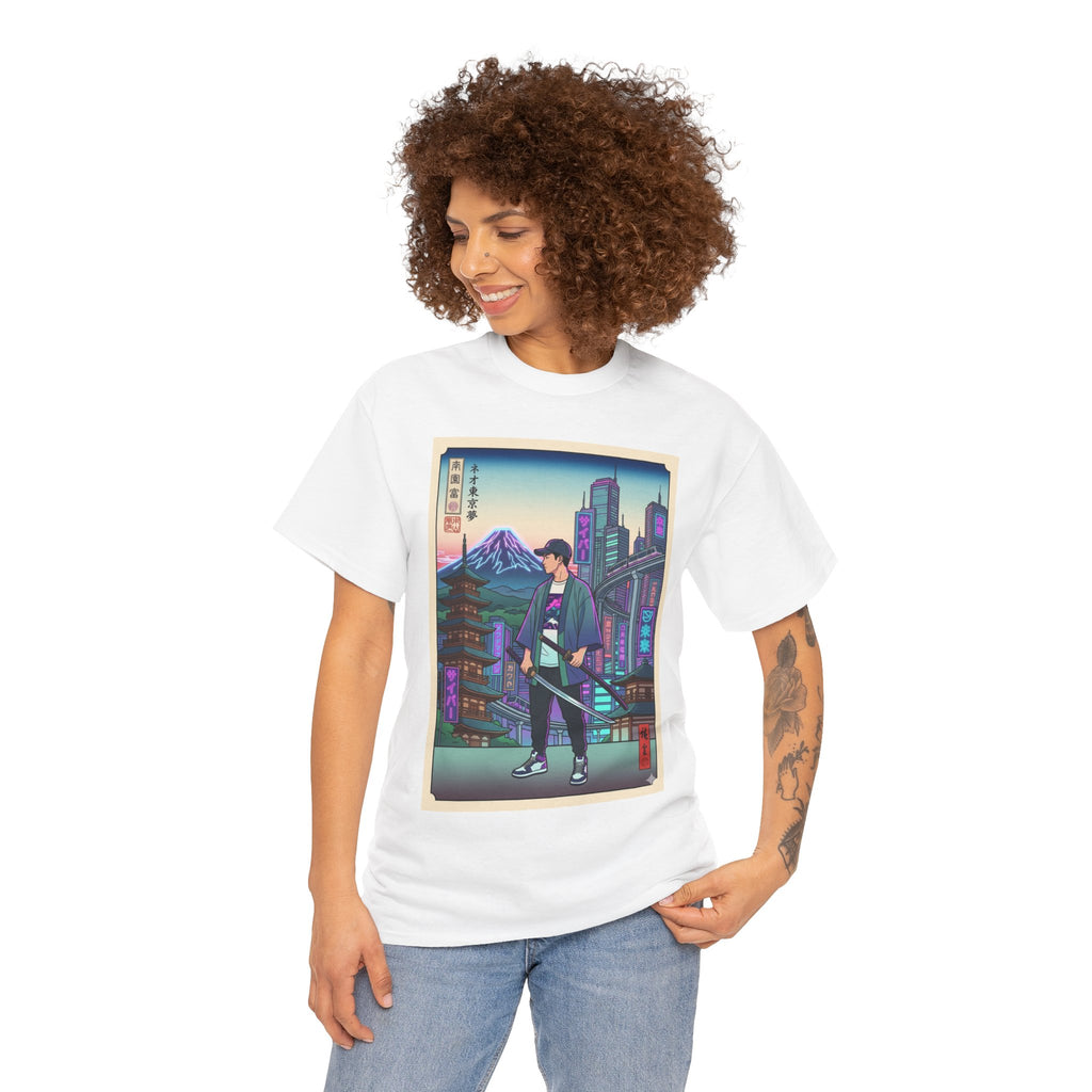 Samurai Neon City T-Shirt — Retro Japanese Streetwear Tee