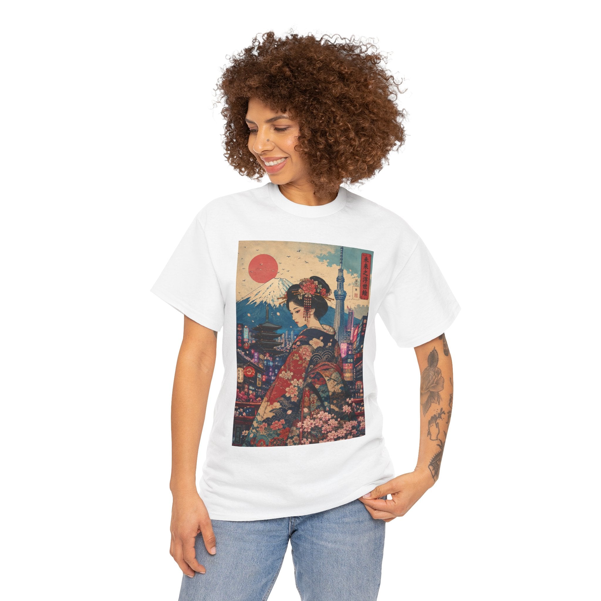 Japanese Geisha Sunset Tee — Vintage Ukiyo-e Kimono Art T-Shirt