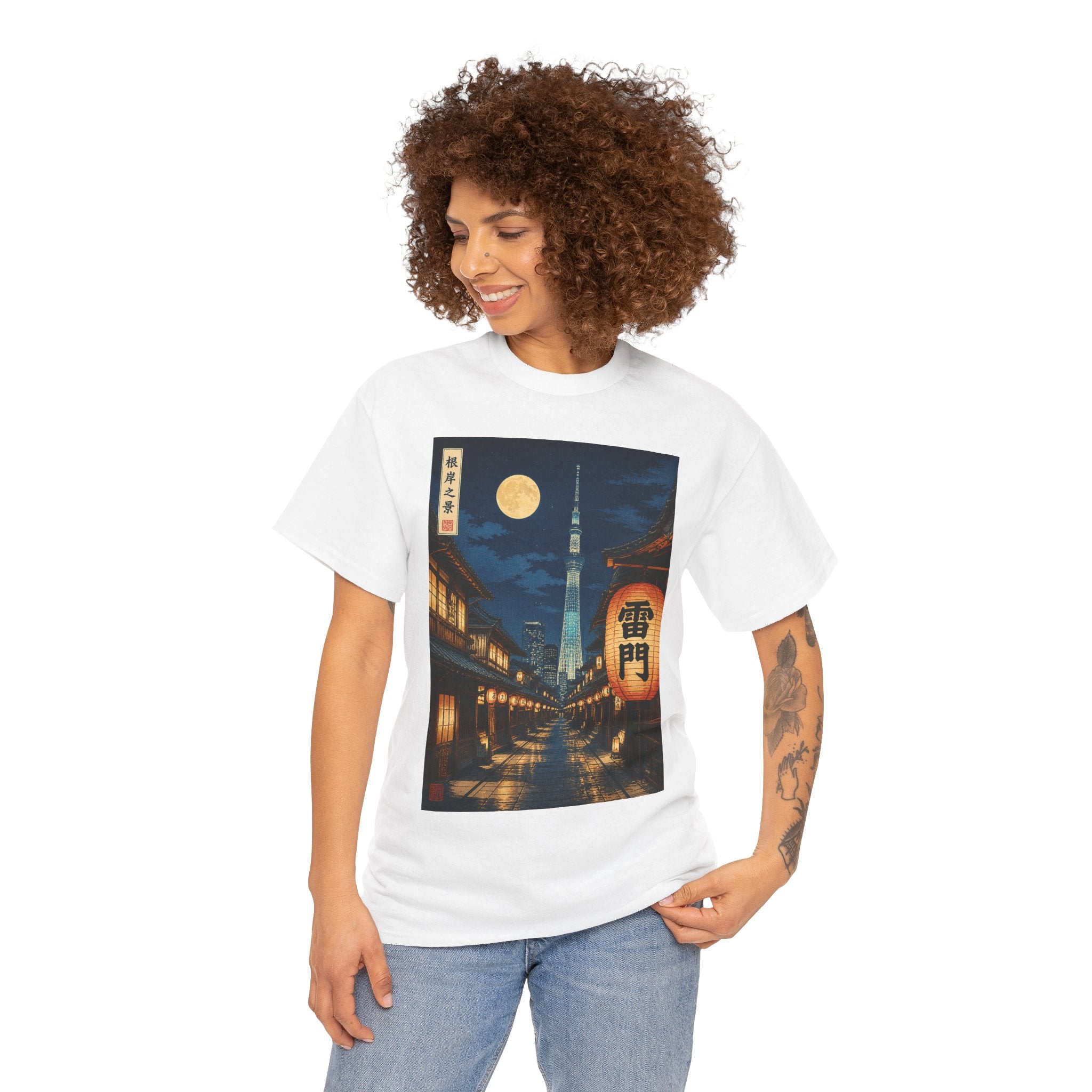 Tokyo Night Street Tee – Vintage Lantern & Skytree Graphic Shirt