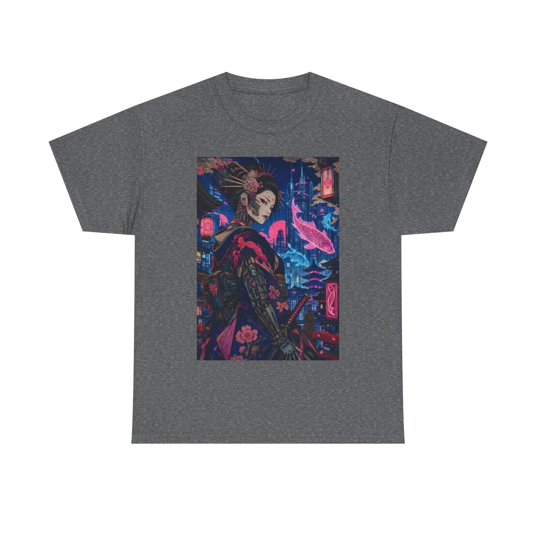 Cyberpunk Geisha Art Tee — Neon Tokyo Samurai Girl Graphic T-Shirt