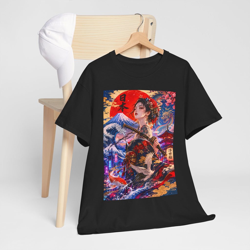 Geisha Sunset Graphic Tee — Vibrant Japanese Art T-Shirt