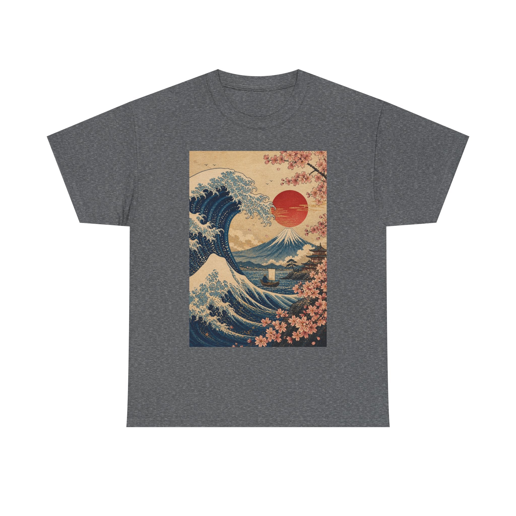 Vintage Japanese Wave Tee — Sakura Sunset Hokusai-Inspired Graphic Shirt