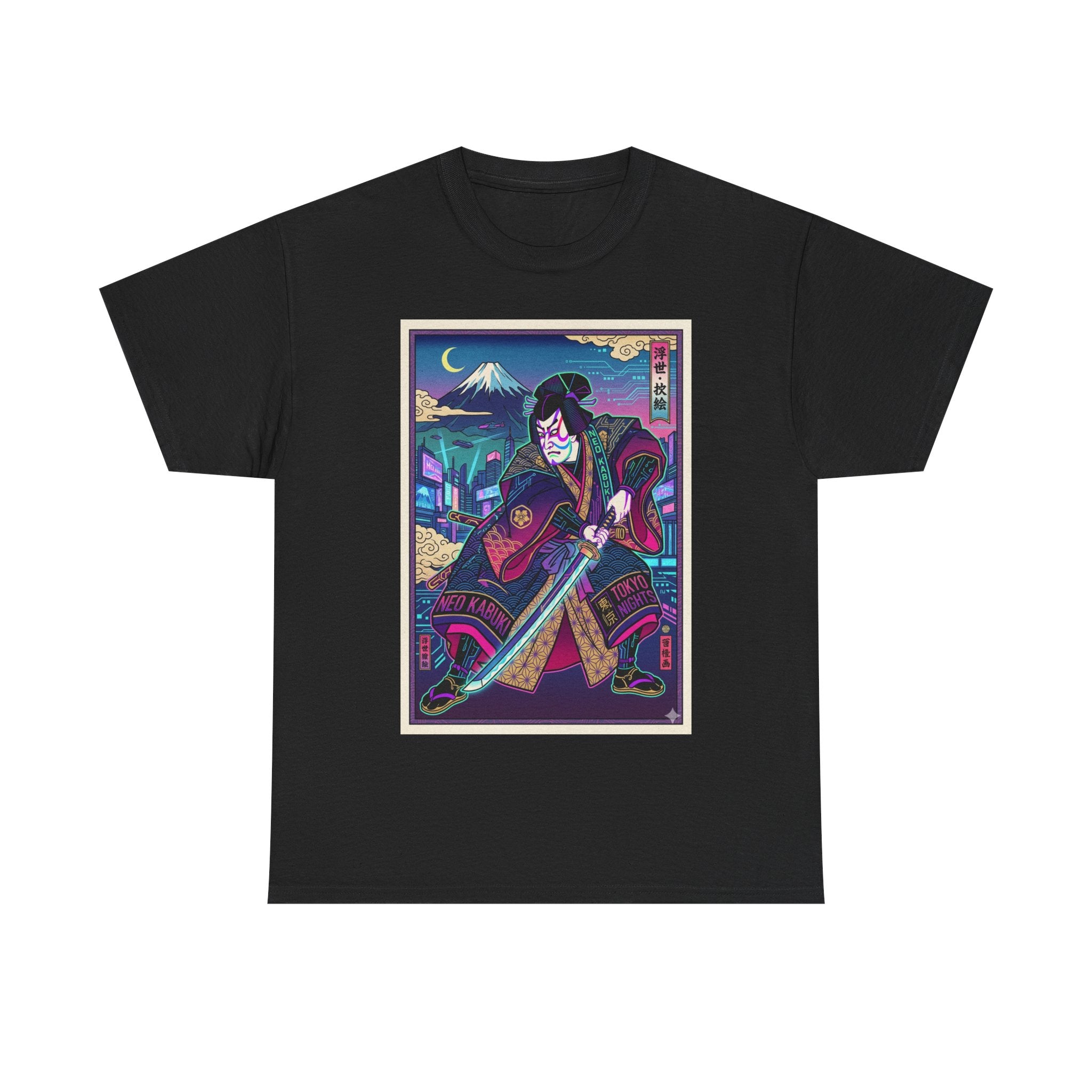 Samurai Night T-Shirt — Neon Ukiyo-e Sword Art Tee - Japanese Streetwear T-Shirt | Tokyo Style X