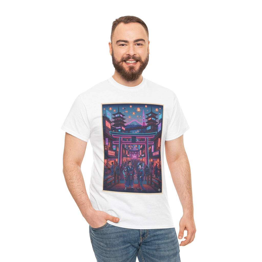 Japanese Night Market Tee — Neon Torii Shrine Streetwear