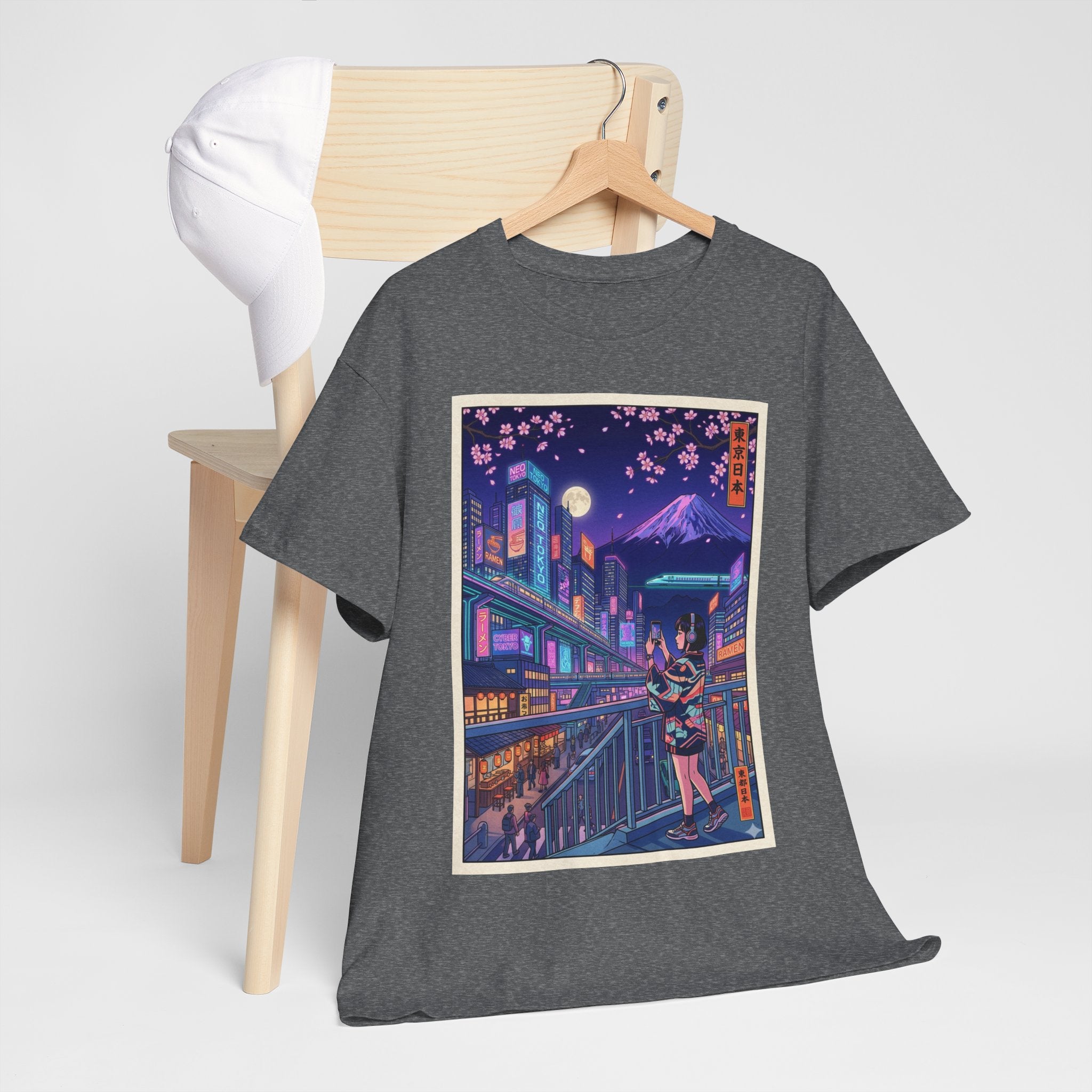 T-Shirt — Neon Sakura Nightstreet Anime Cityscape Print