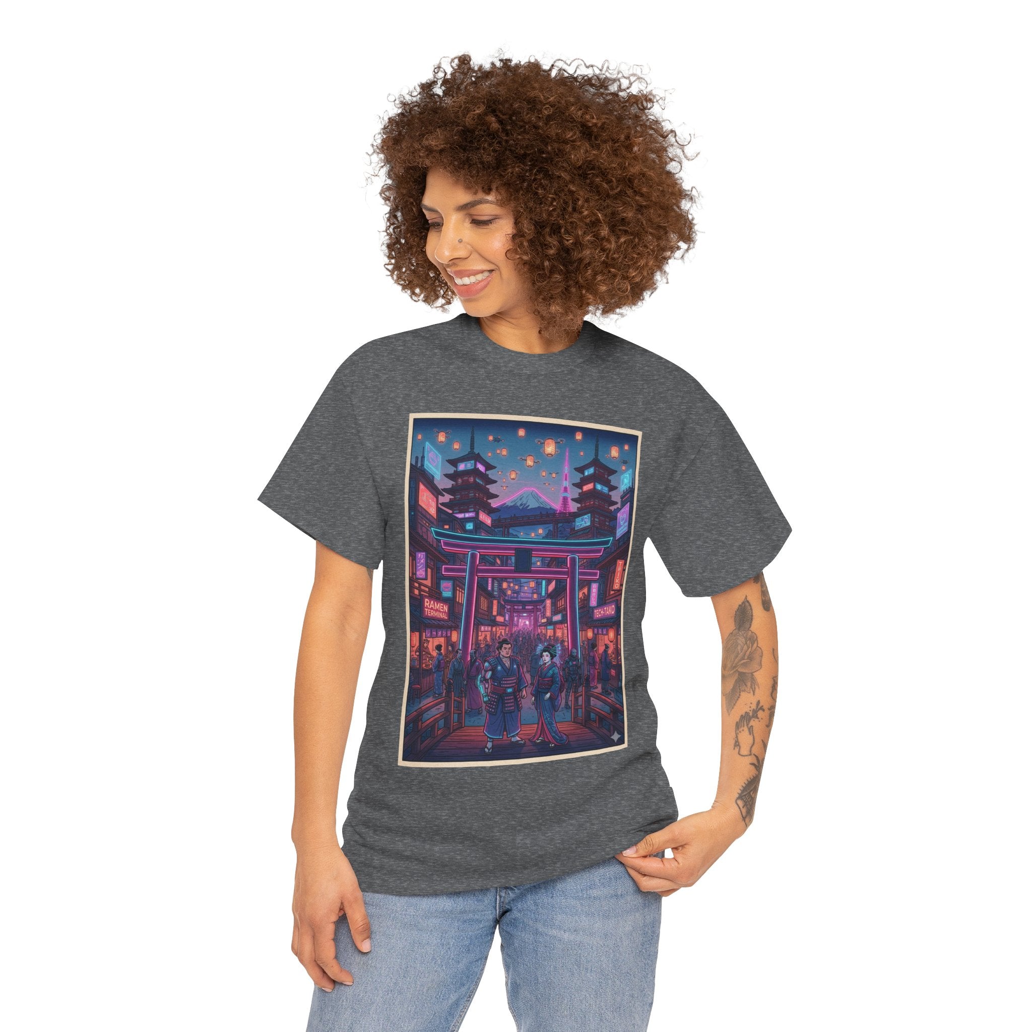 Japanese Night Market Tee — Neon Torii Shrine Streetwear