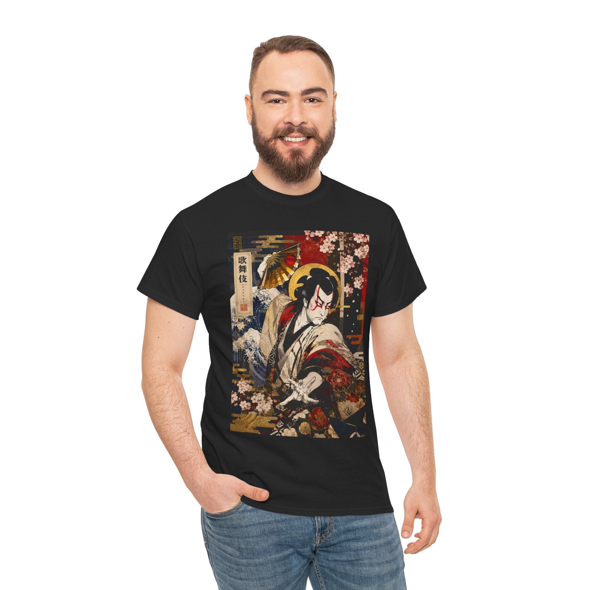 Kabuki Samurai Tee – Vintage Japanese Ukiyo-e Cherry Blossom Graphic T-Shirt