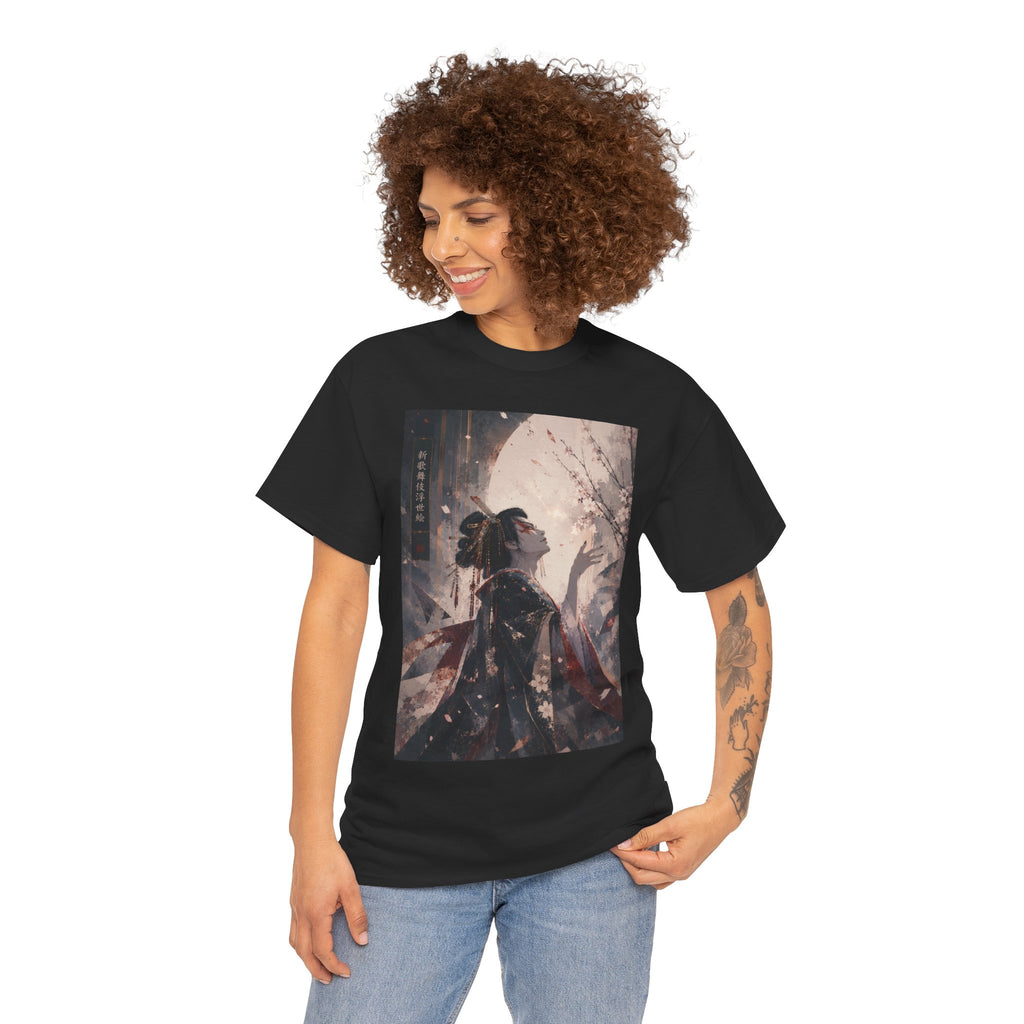 Geisha Moonlight Art Tee — Japanese Aesthetic Graphic T-Shirt