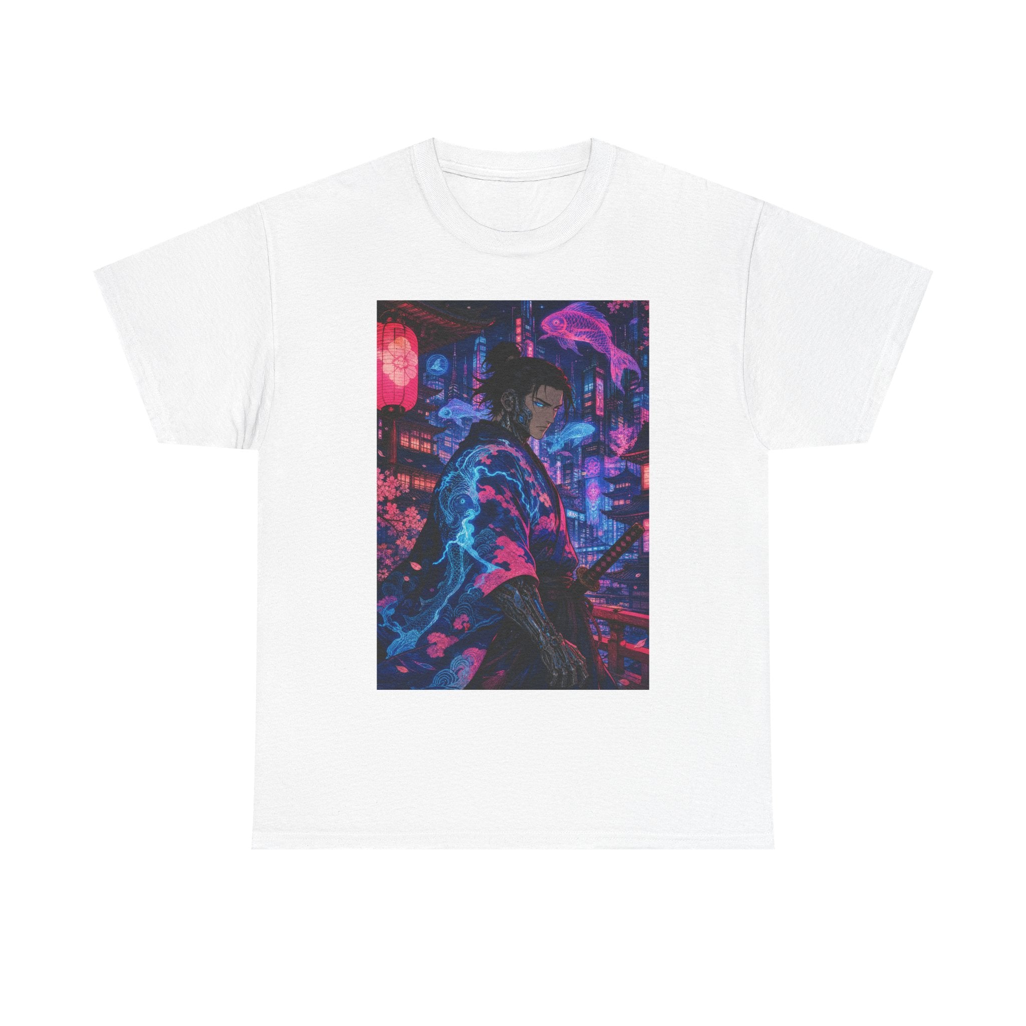 Cyberpunk Samurai T-Shirt — Neon City Nightscape Graphic Tee