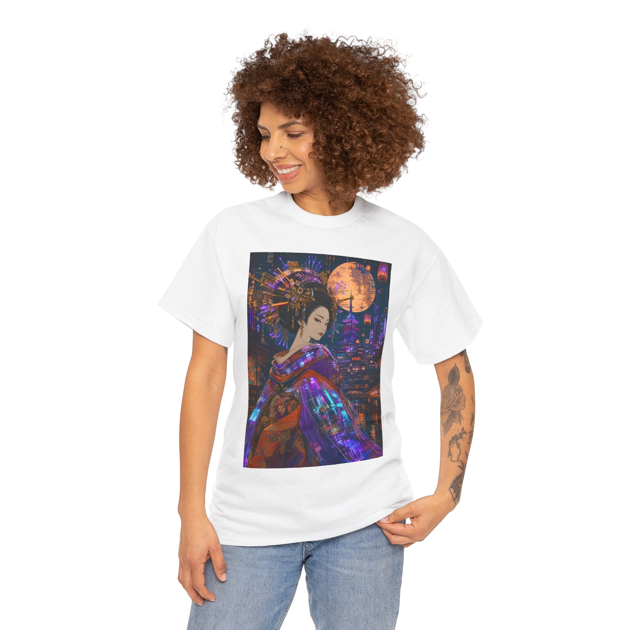 Geisha Nightscape T-Shirt — Neon Moon Japanese Kimono Art Tee