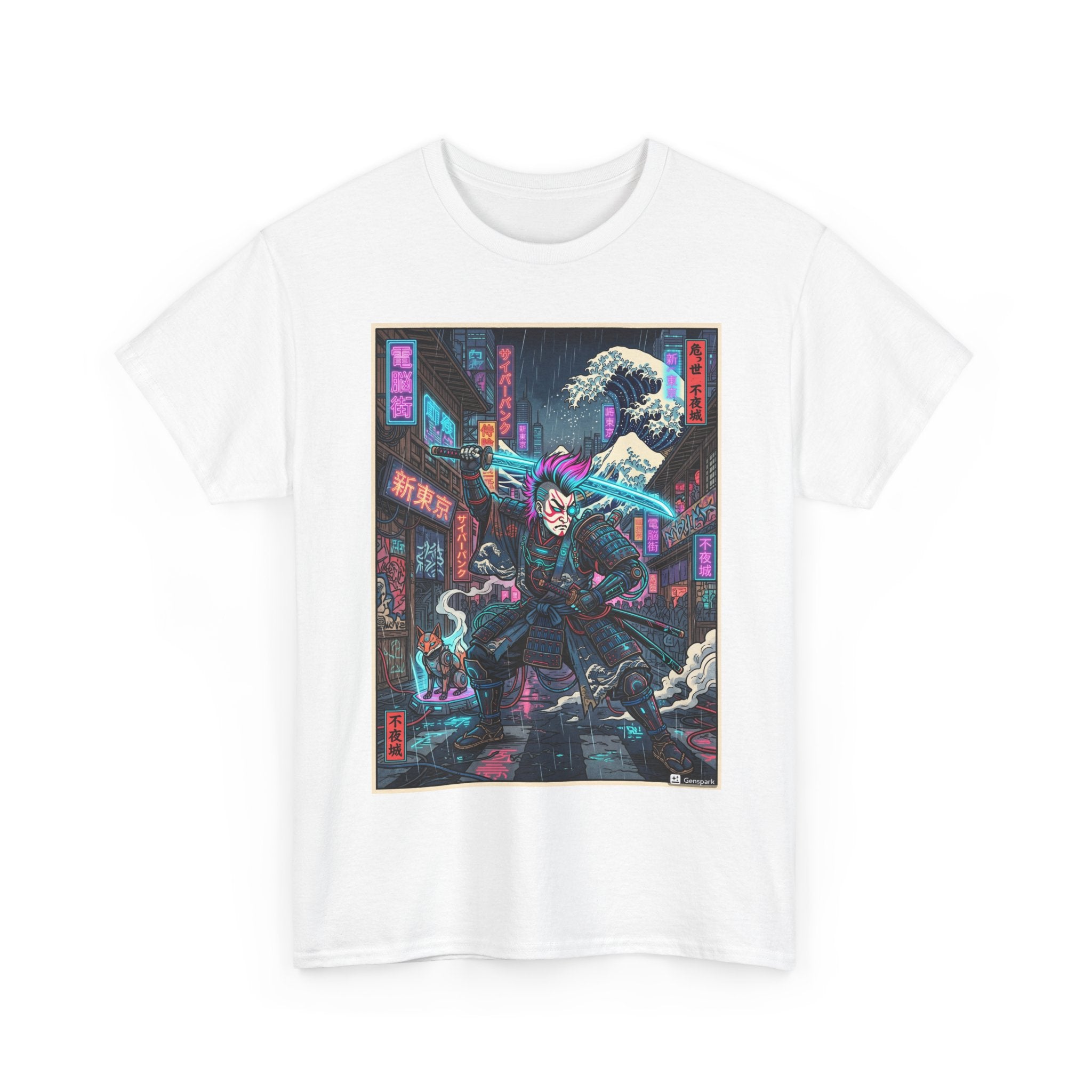 Cyberpunk Samurai T-Shirt — Neon Night Street Anime Graphic Tee - Japanese Streetwear T-Shirt | Tokyo Style X