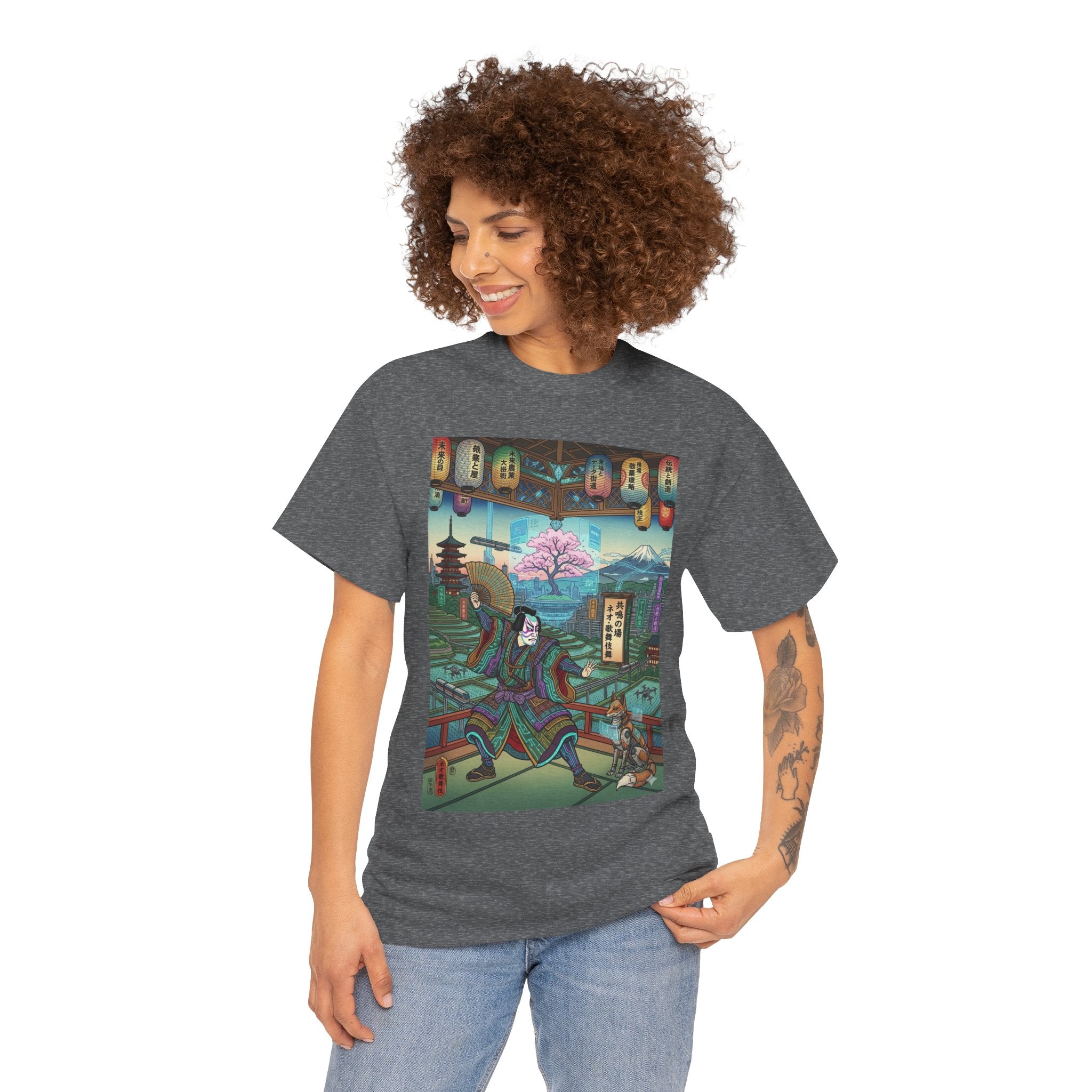 Samurai Garden Tee — Retro Japanese Ukiyo-e Cherry Blossom Graphic T-Shirt - Japanese Streetwear T-Shirt | Tokyo Style X