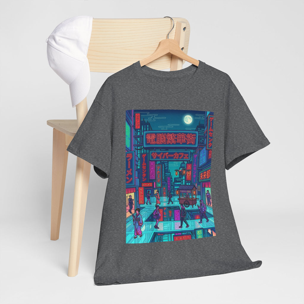 Cyberpunk Cityscape Tee — Neon Tokyo Street Scene Graphic T‑Shirt